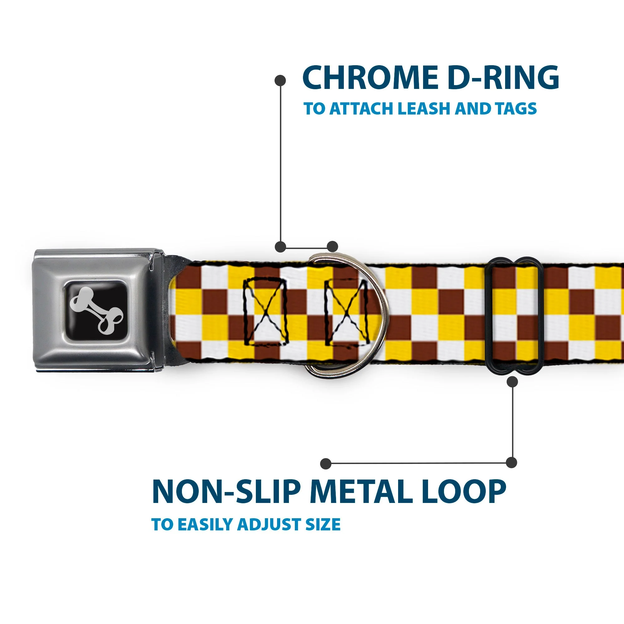 Dog Bone Seatbelt Buckle Collar - Checker White/Gold/Brown - Image 5