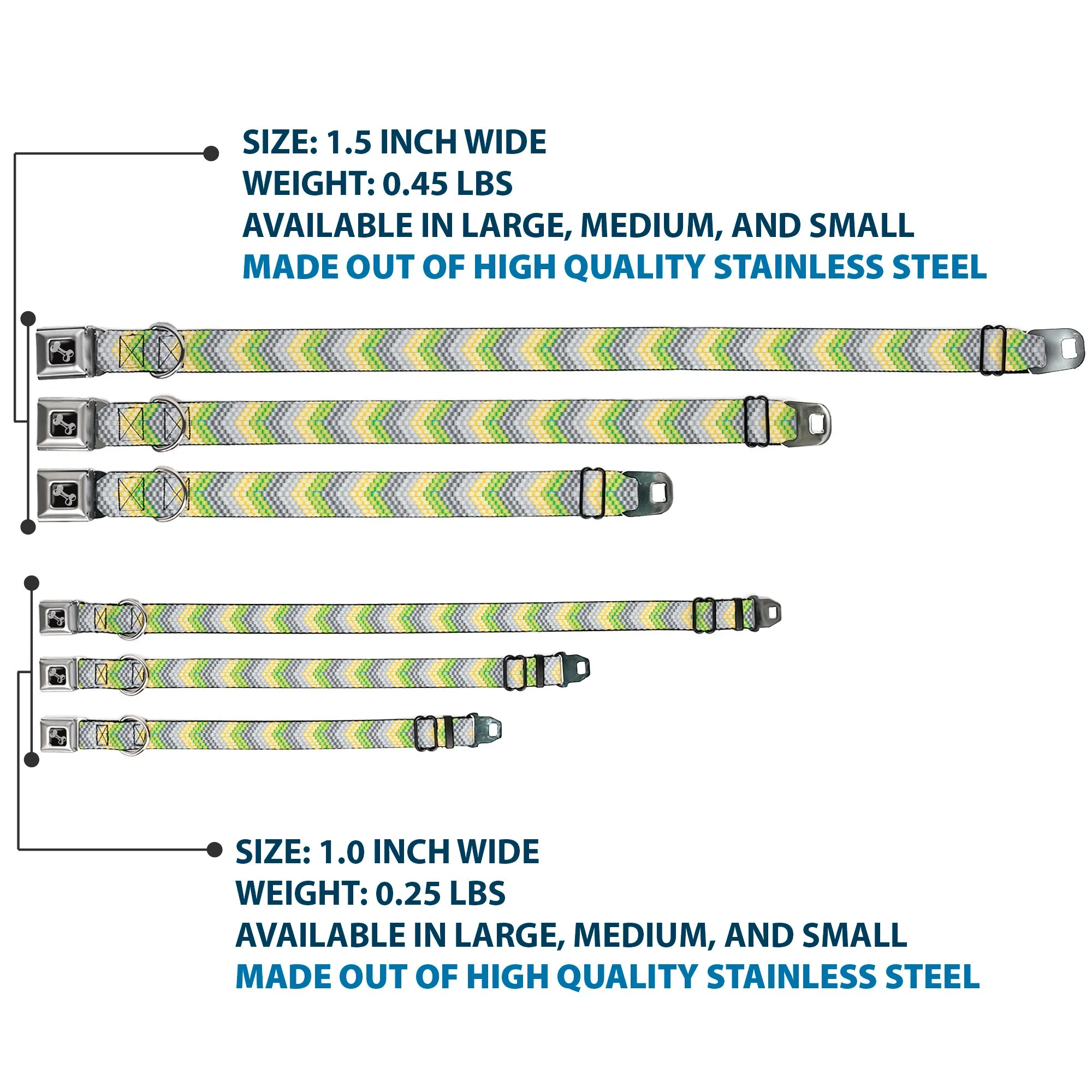 Dog Bone Seatbelt Buckle Collar - Chevron Weave Grays/Yellow/Green - Image 3