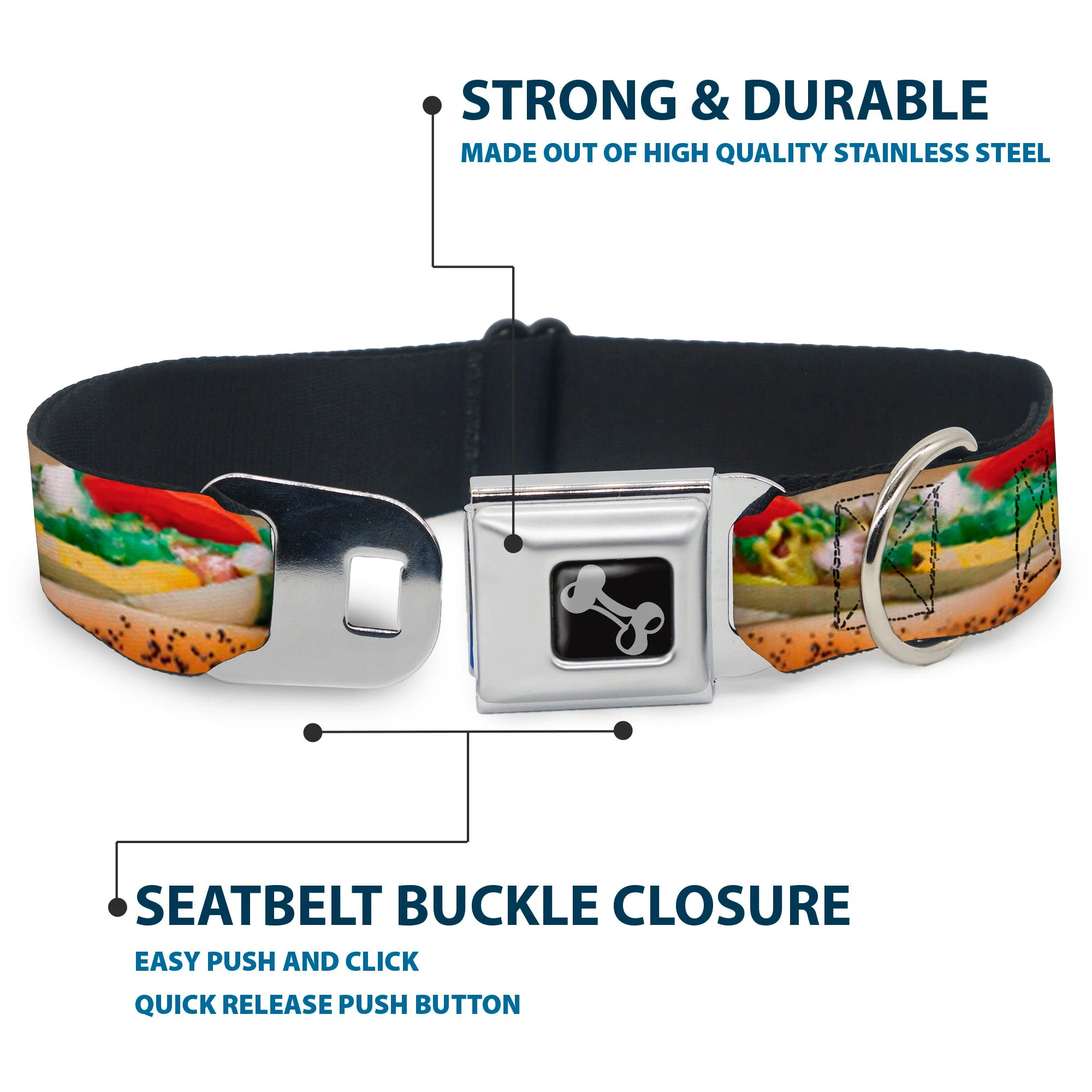 Dog Bone Seatbelt Buckle Collar - Chicago Style Hot Dog Vivid - Image 4