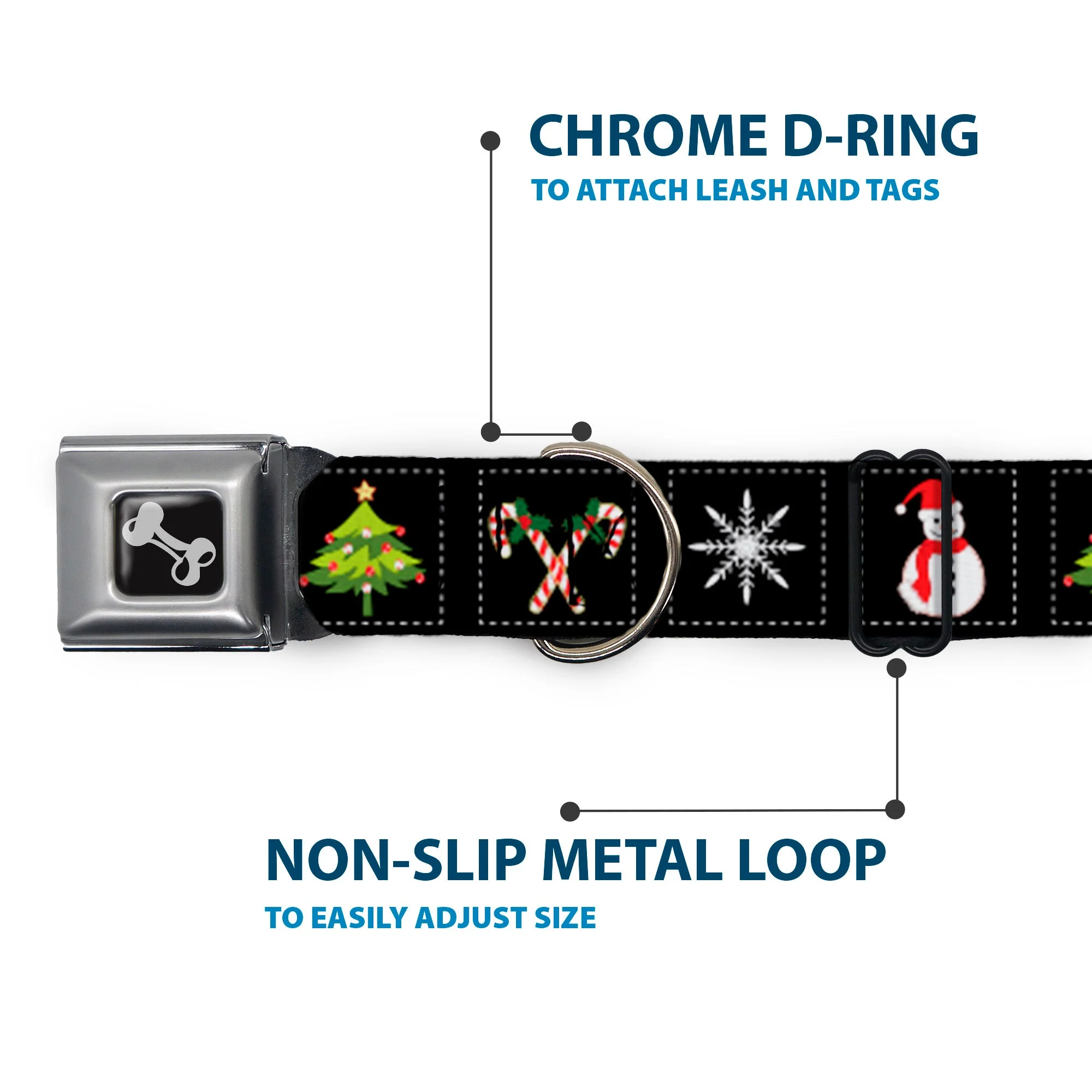 Dog Bone Seatbelt Buckle Collar - Christmas Blocks Black/White/Multi Color - Image 5