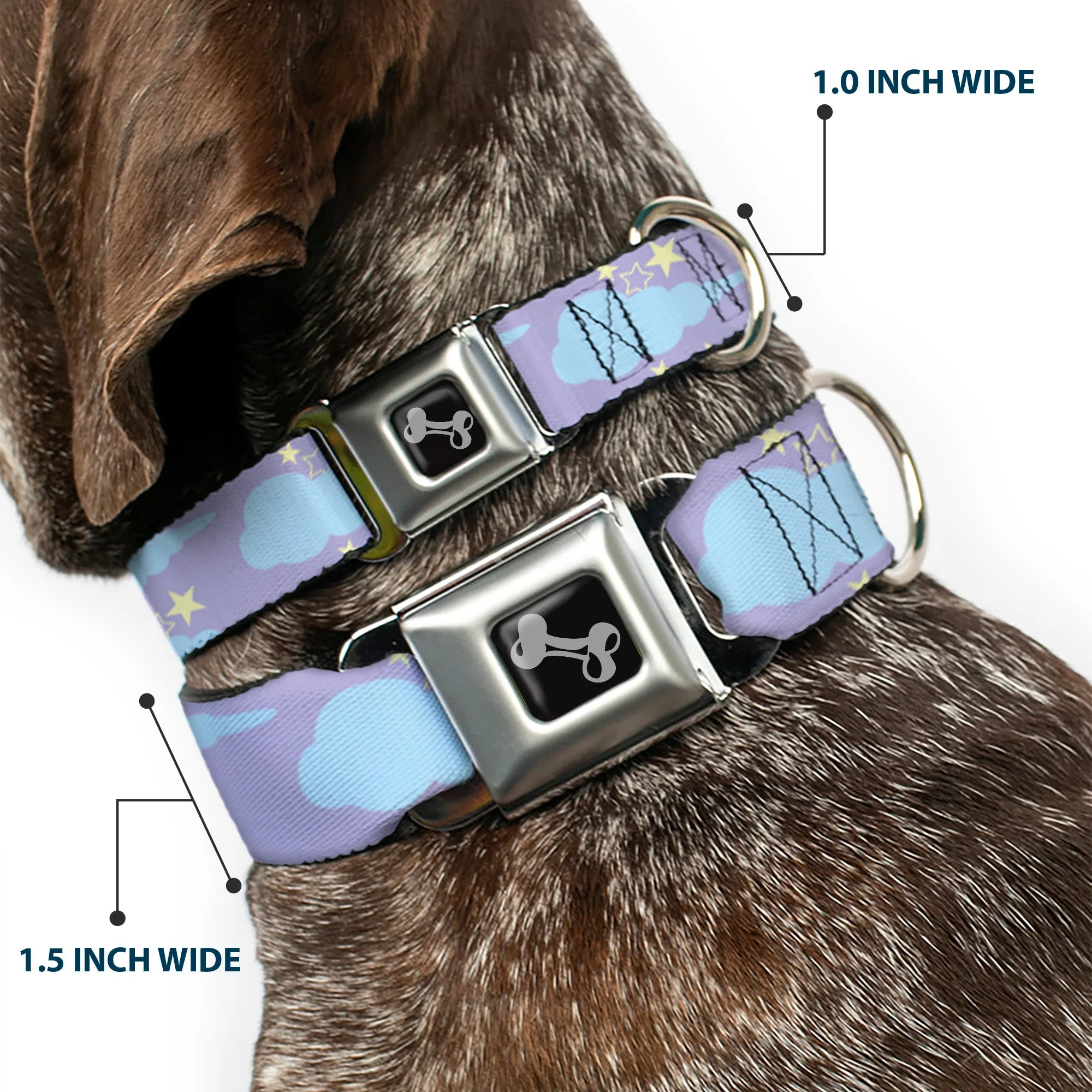 Dog Bone Seatbelt Buckle Collar - Cloudy/Starry Sky Lavender/Blue/Yellow - Image 2