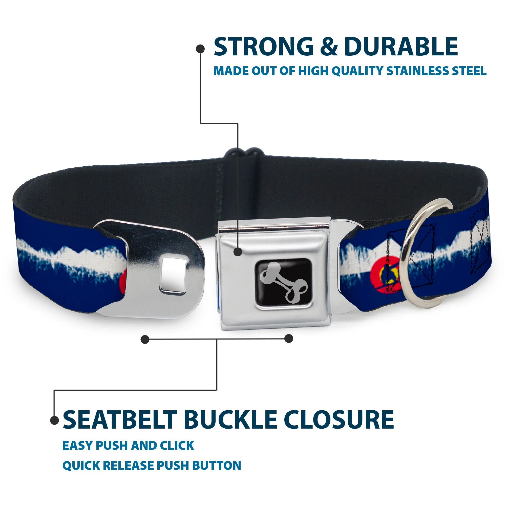 Dog Bone Seatbelt Buckle Collar - Colorado Snowboarder/Snowy Mountains Weathered - Image 4