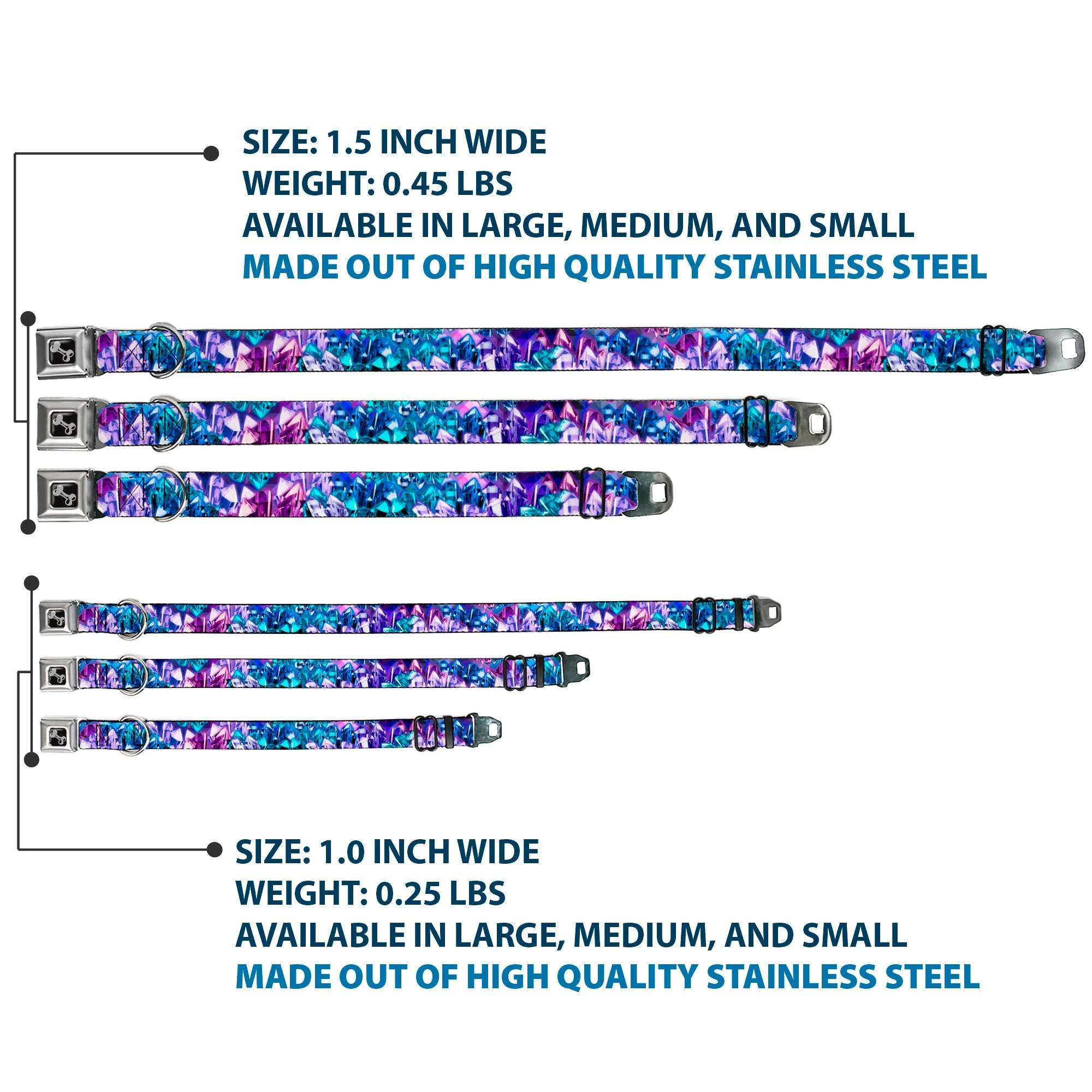 Dog Bone Seatbelt Buckle Collar - Crystals2 Blues/Purples - Image 3