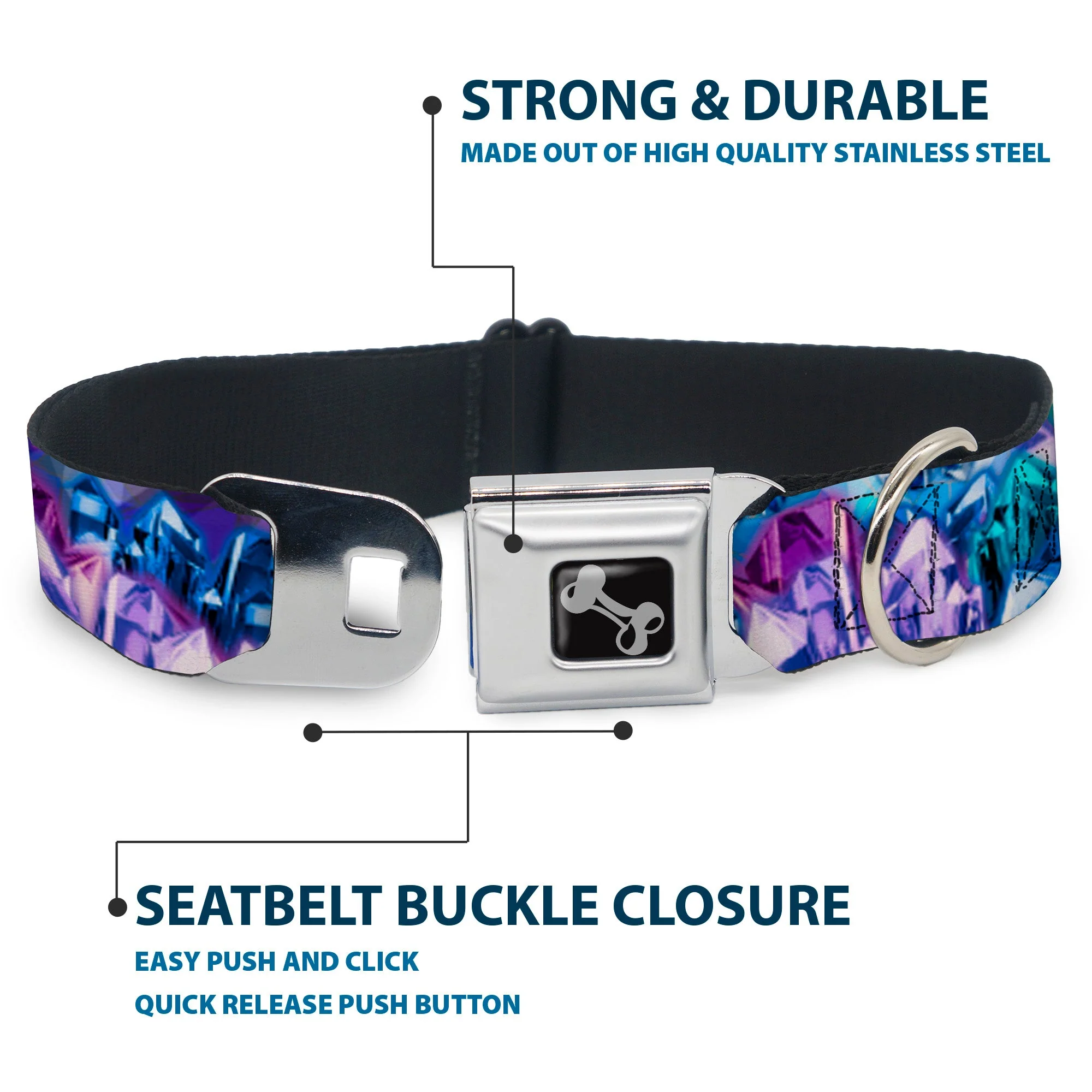 Dog Bone Seatbelt Buckle Collar - Crystals2 Blues/Purples - Image 4
