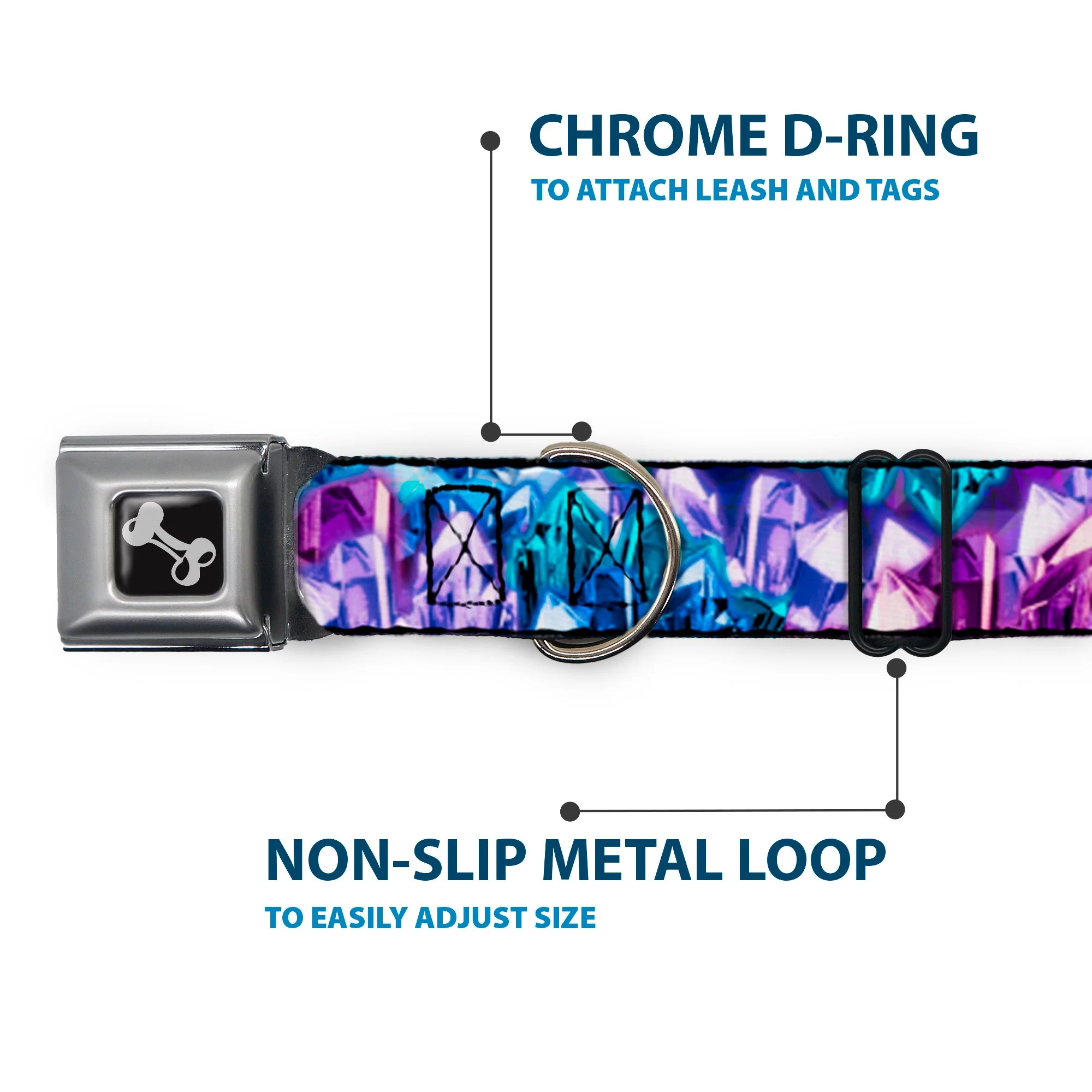 Dog Bone Seatbelt Buckle Collar - Crystals2 Blues/Purples - Image 5