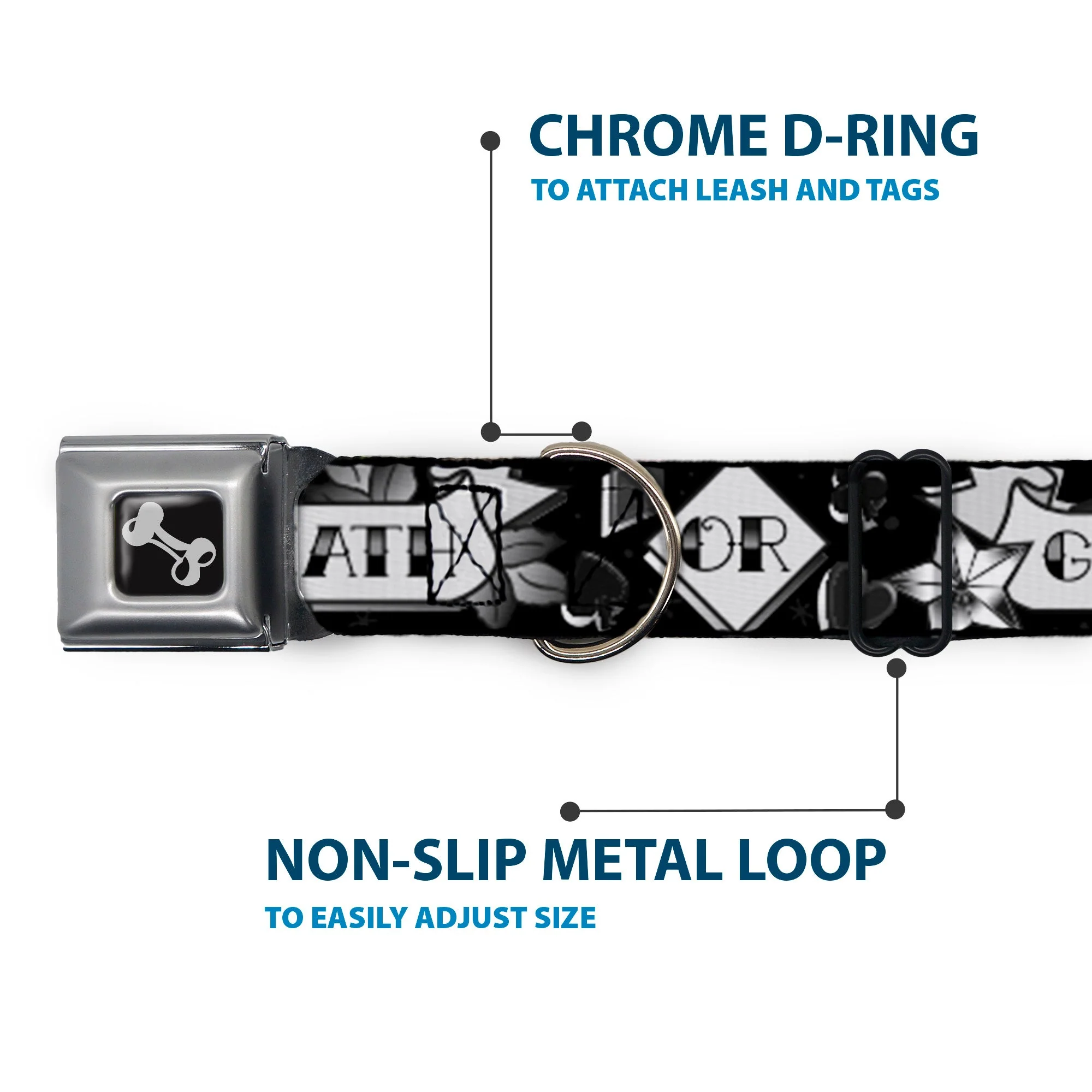 Dog Bone Seatbelt Buckle Collar - Death or Glory Black/White - Image 5