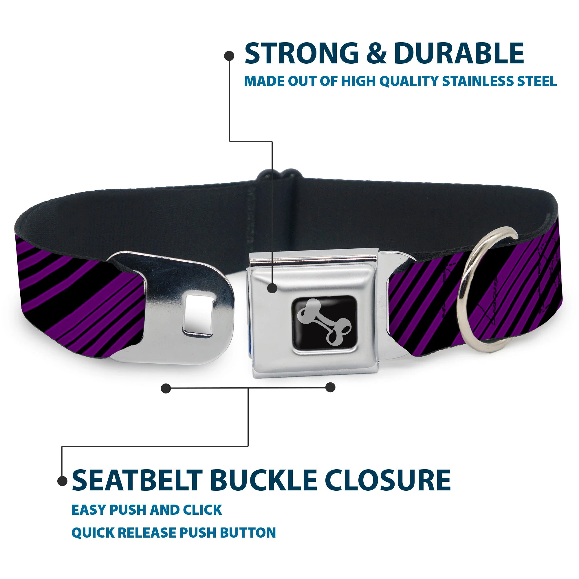 Dog Bone Seatbelt Buckle Collar - Diagonal Stripes Purples - Image 4