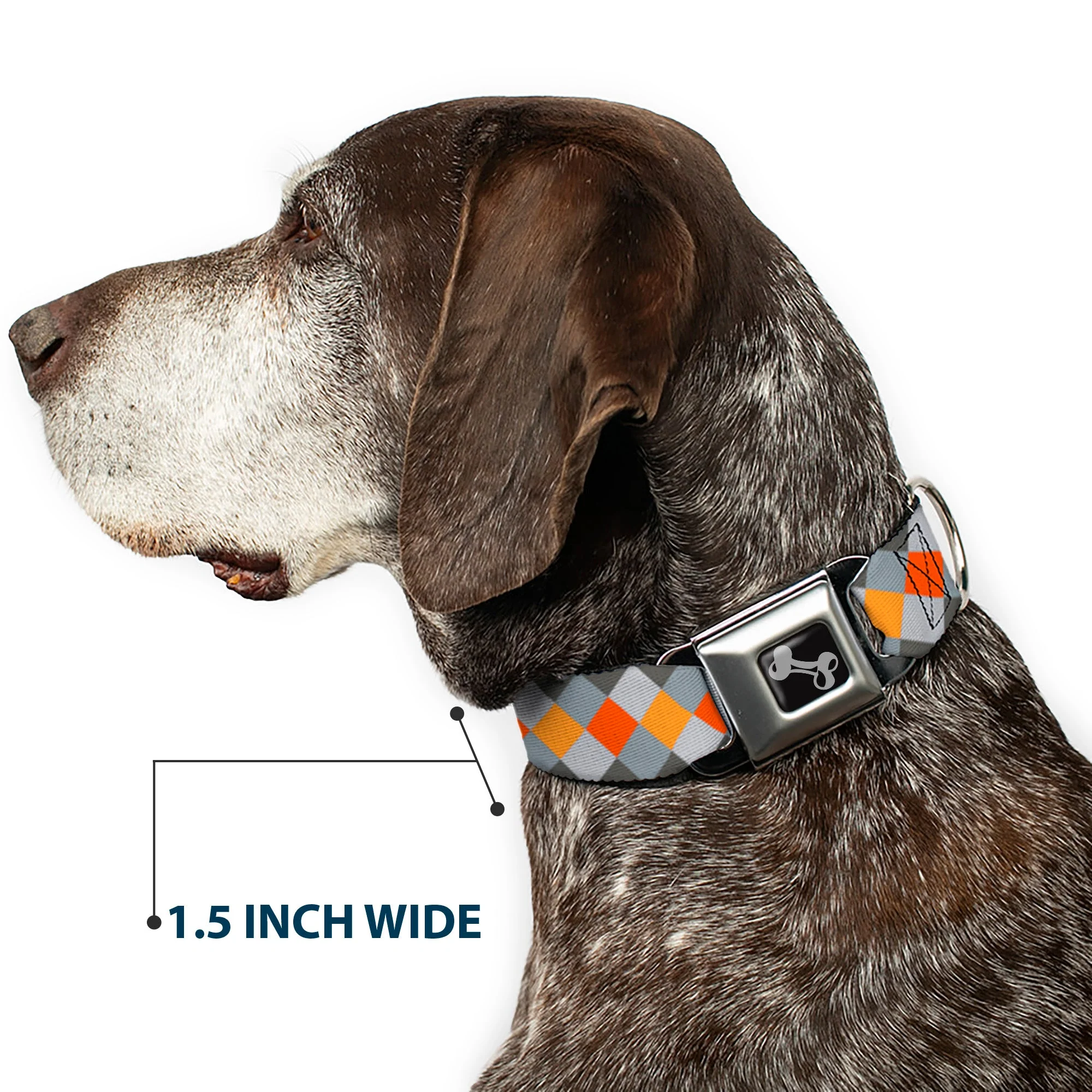 Dog Bone Seatbelt Buckle Collar - Diamond Plaid Grays/Orange - Image 7