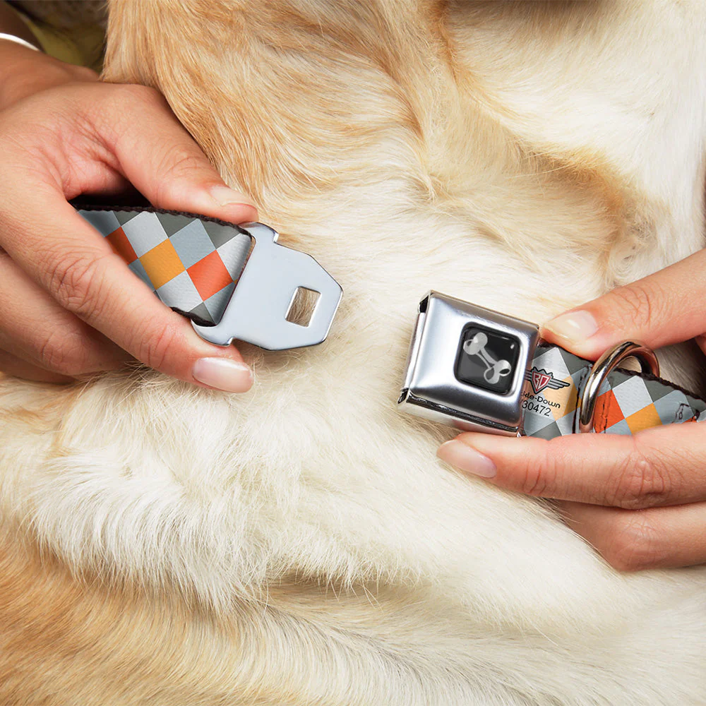 Dog Bone Seatbelt Buckle Collar - Diamond Plaid Grays/Orange - Image 8