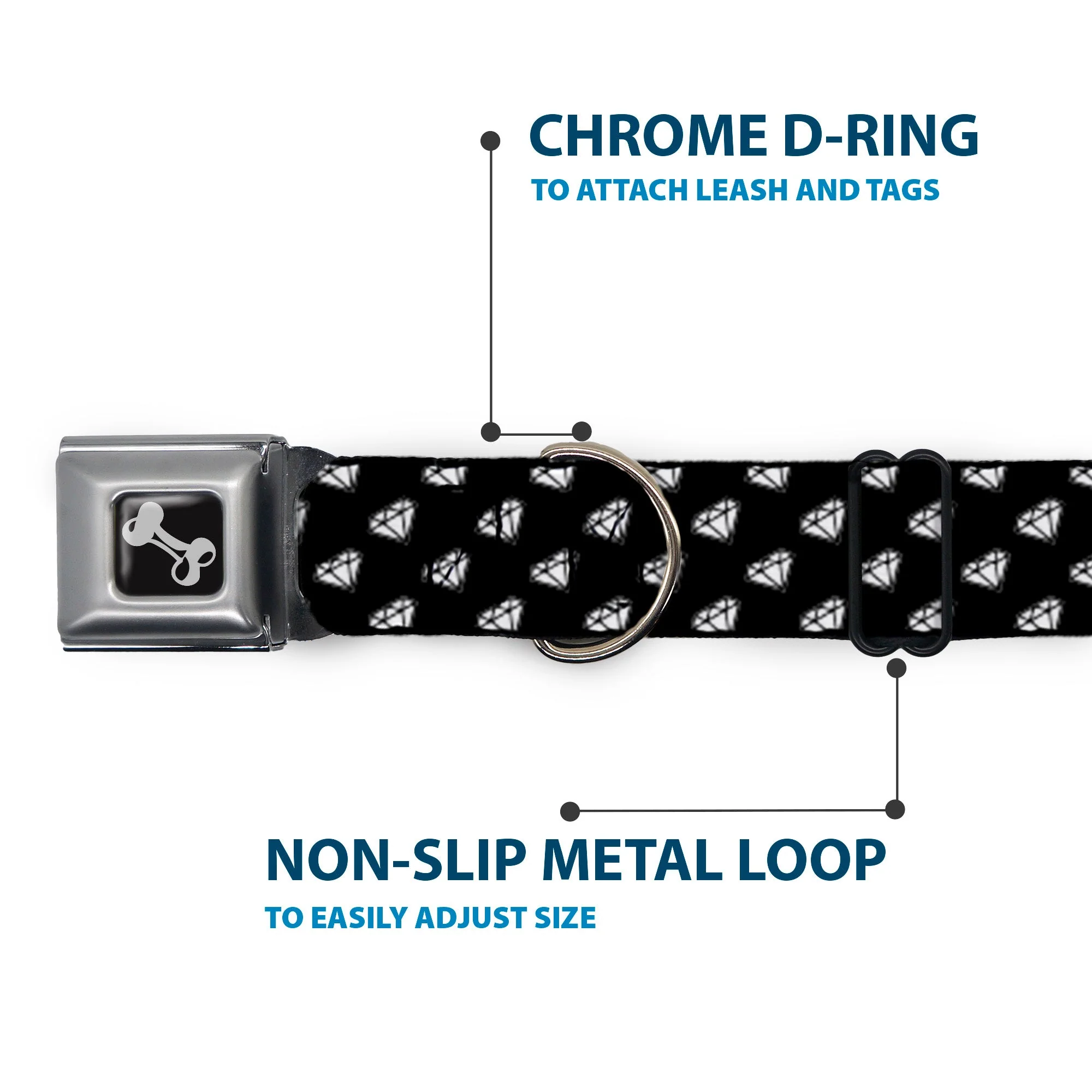 Dog Bone Seatbelt Buckle Collar - Diamonds Diagonal Black/White - Image 5