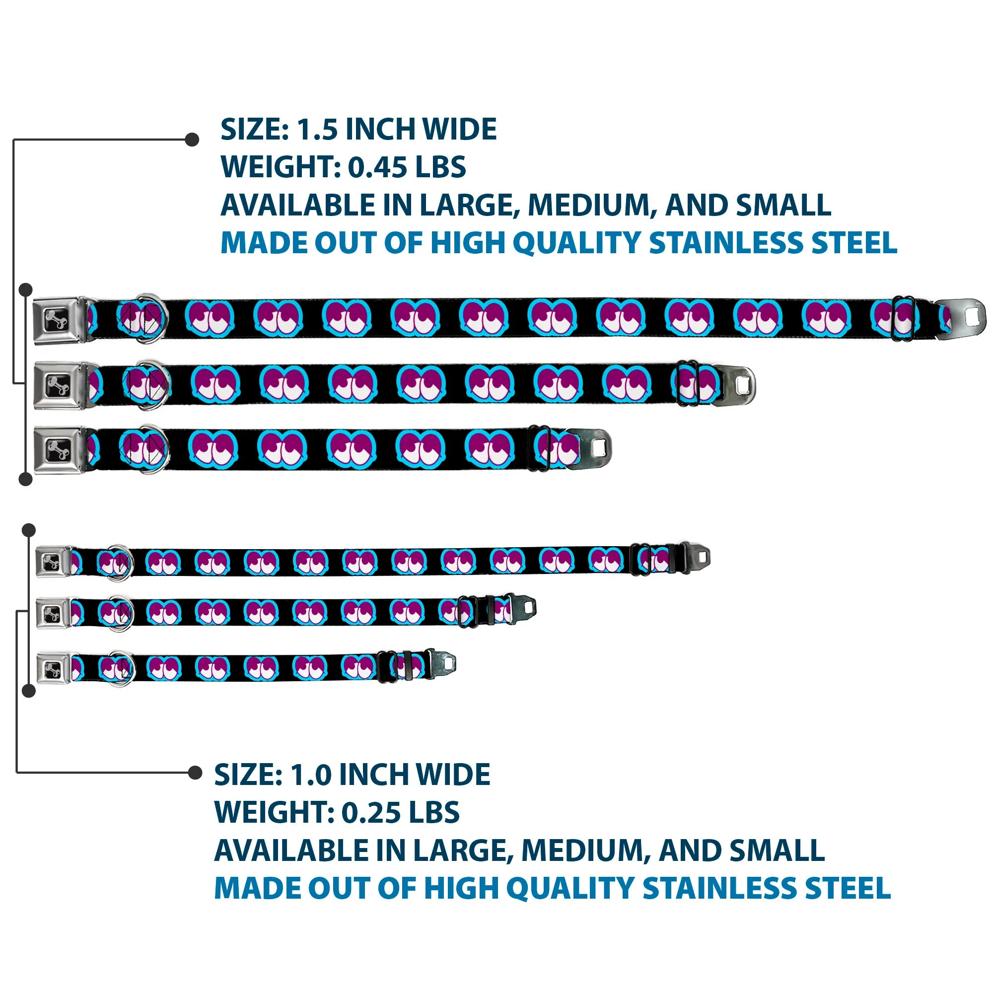 Dog Bone Seatbelt Buckle Collar - Dopey Eyes Black/Baby Blue/Purple - Image 3
