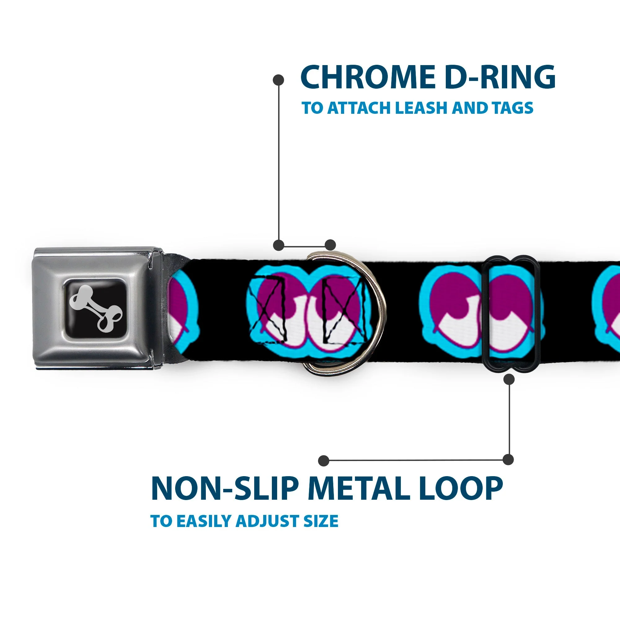 Dog Bone Seatbelt Buckle Collar - Dopey Eyes Black/Baby Blue/Purple - Image 5