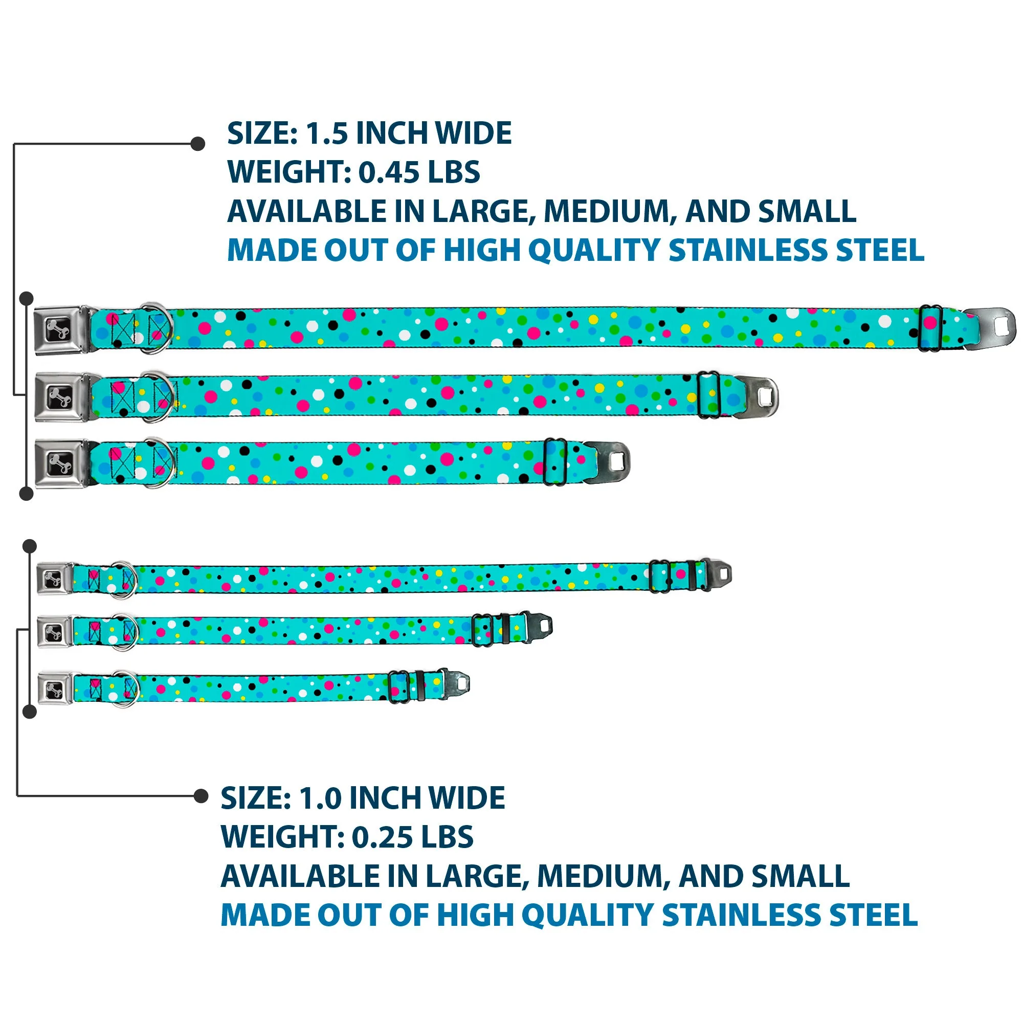 Dog Bone Seatbelt Buckle Collar - Dots Seafoam Green/Multi Pastel - Image 3