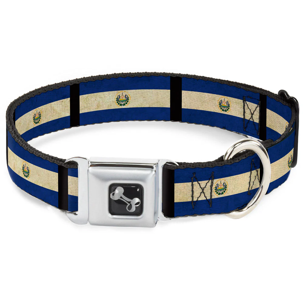 Dog Bone Seatbelt Buckle Collar - El Salvador Flag/Black