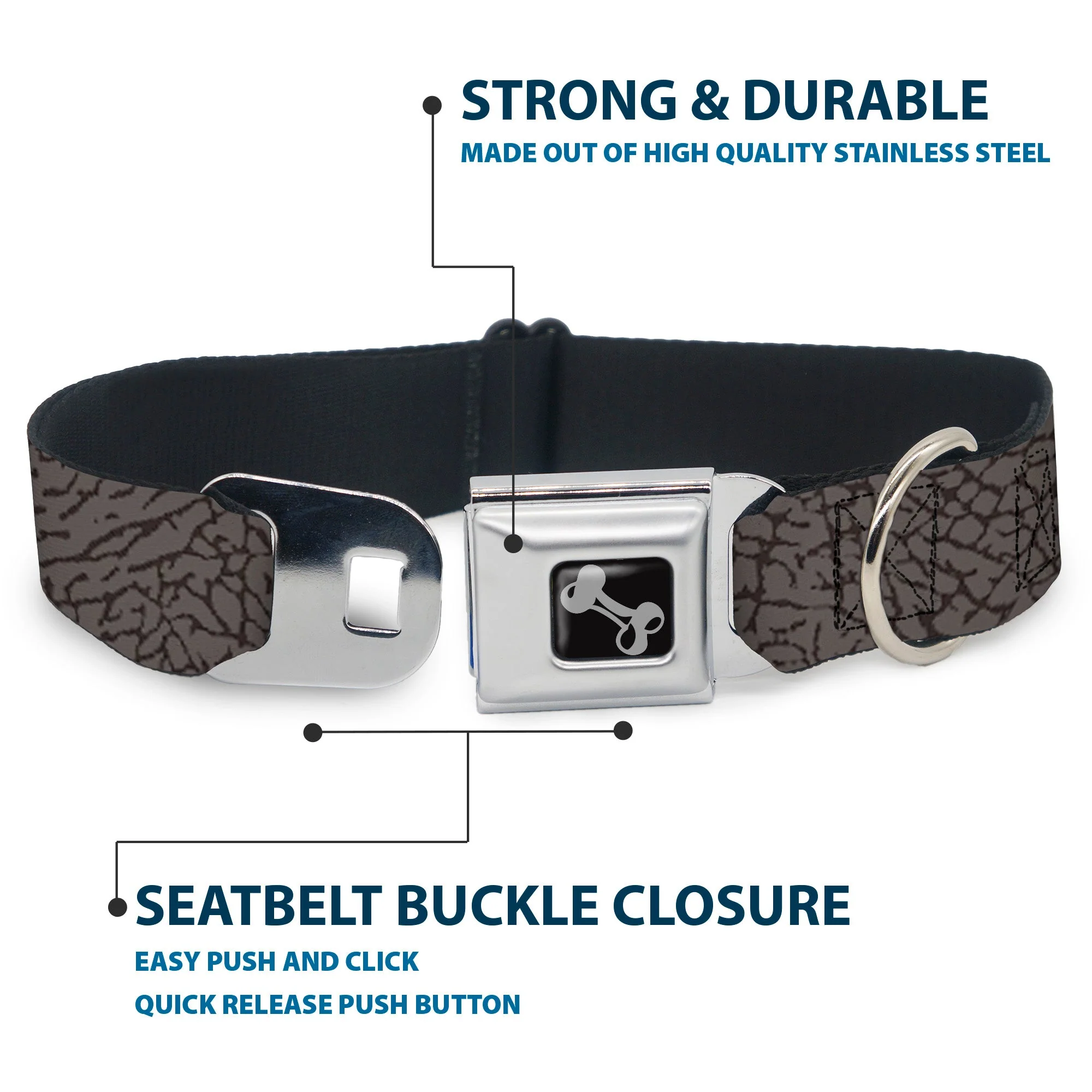 Dog Bone Seatbelt Buckle Collar - Elephant Crackle Grays - Image 4