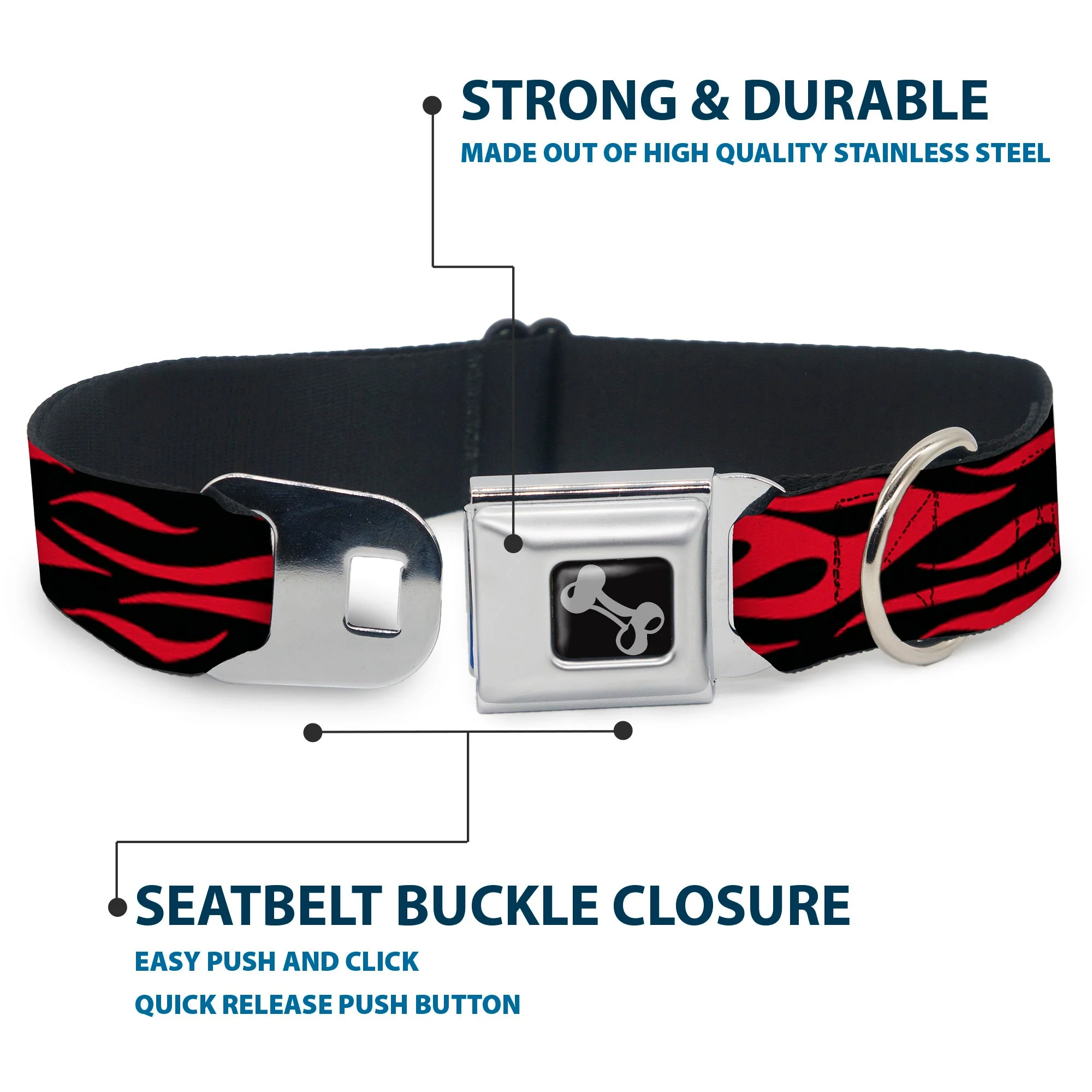 Dog Bone Seatbelt Buckle Collar - Flame Red - Image 4