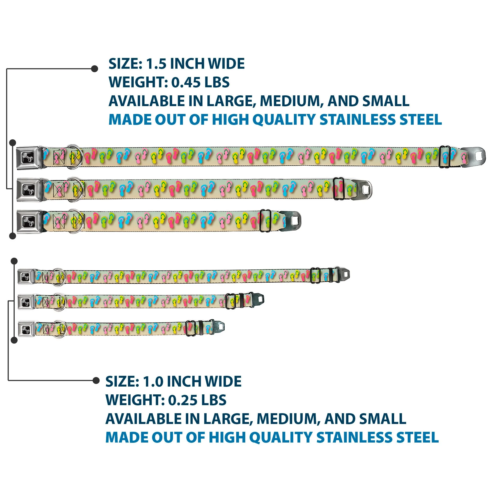 Dog Bone Seatbelt Buckle Collar - Flip Flops2 Aqua/Multi Color - Image 3