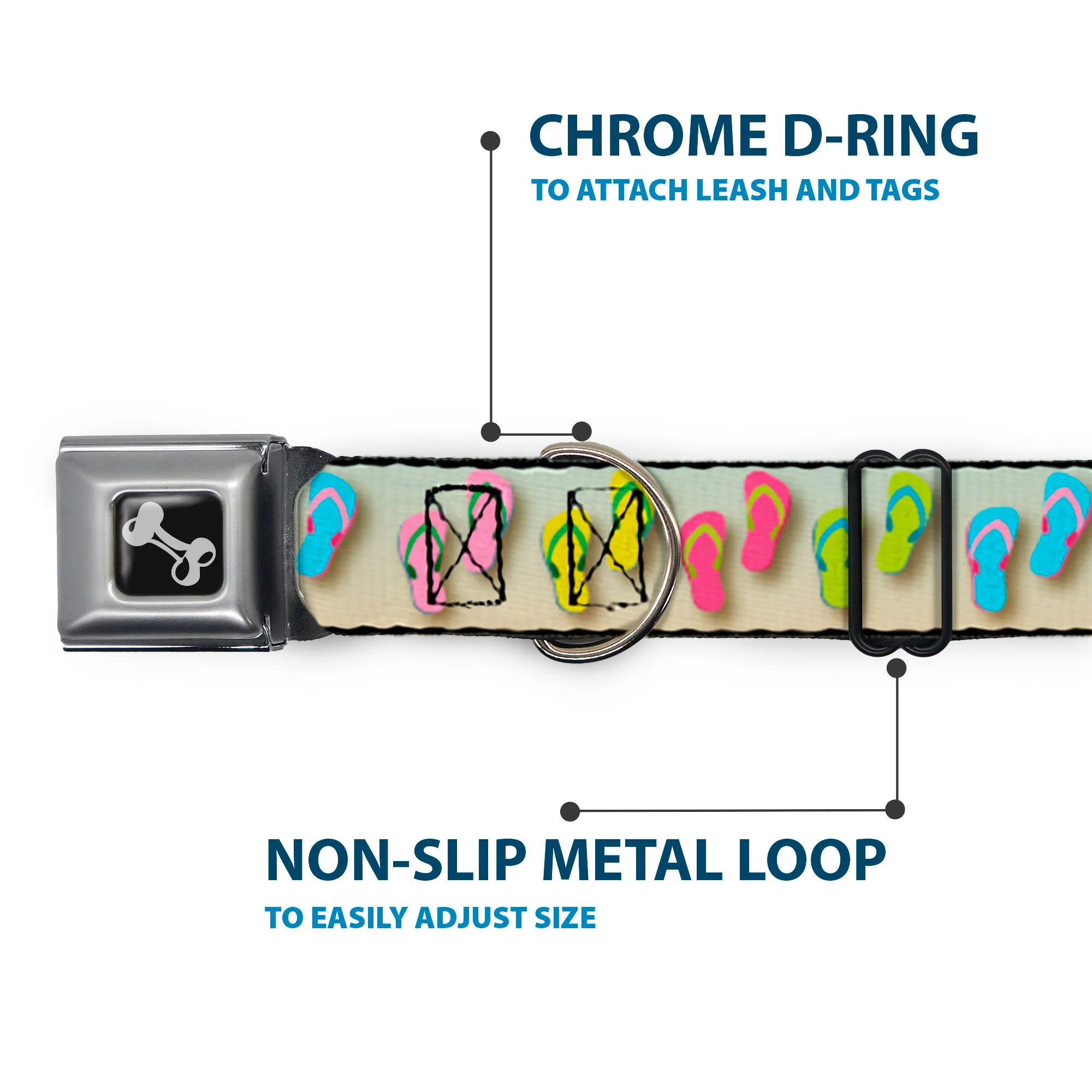 Dog Bone Seatbelt Buckle Collar - Flip Flops2 Aqua/Multi Color - Image 5