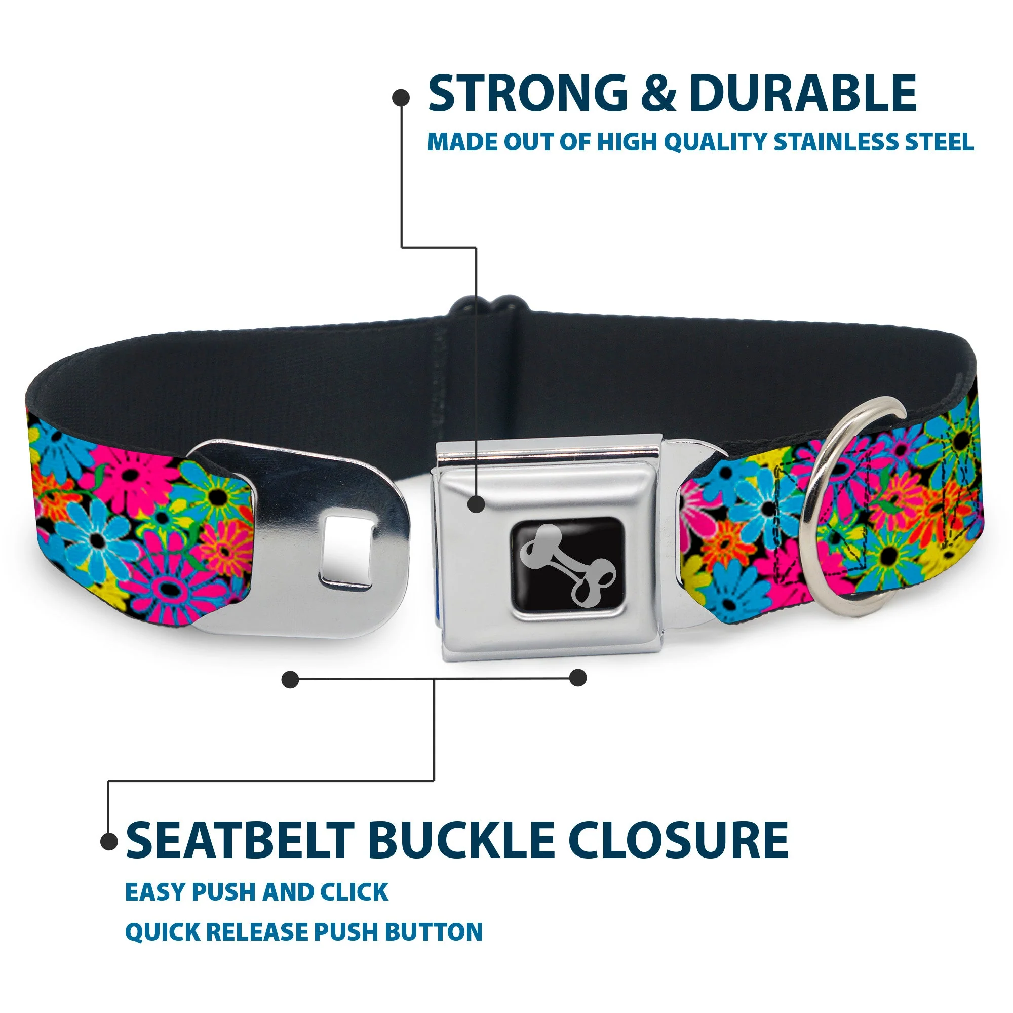 Dog Bone Seatbelt Buckle Collar - Flower Blossom - Image 4