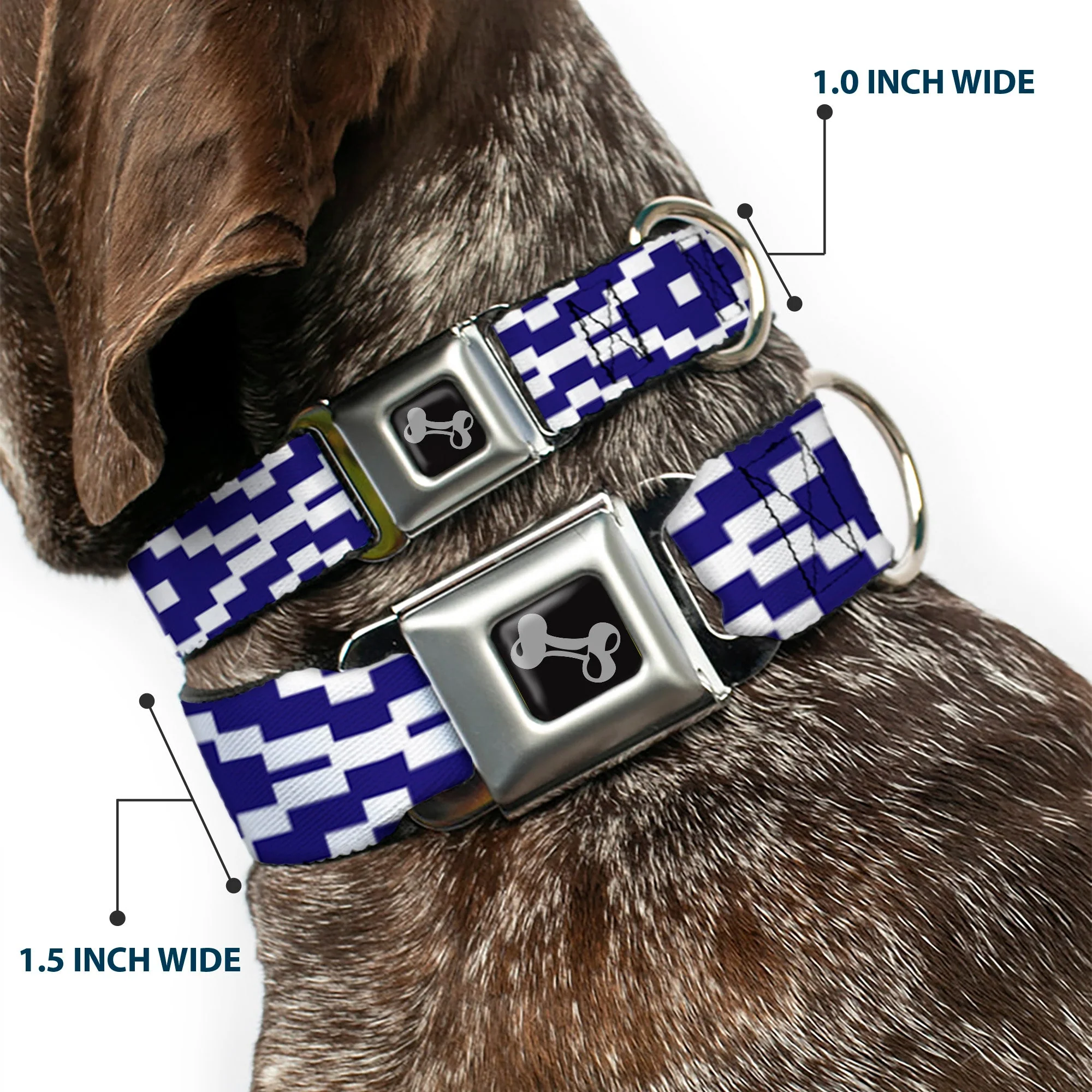 Dog Bone Seatbelt Buckle Collar - Geometric Diamond Blue/White - Image 2