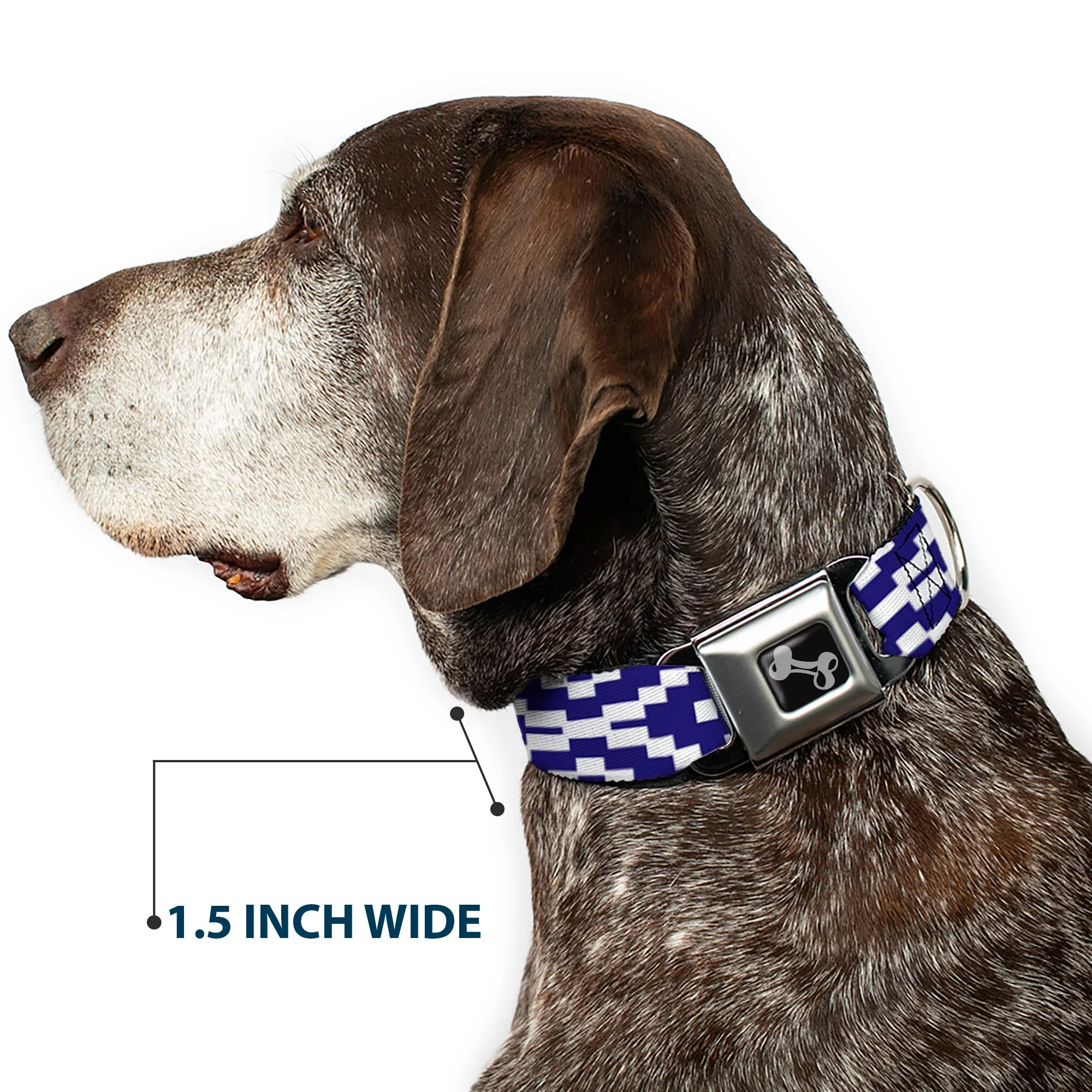Dog Bone Seatbelt Buckle Collar - Geometric Diamond Blue/White - Image 7