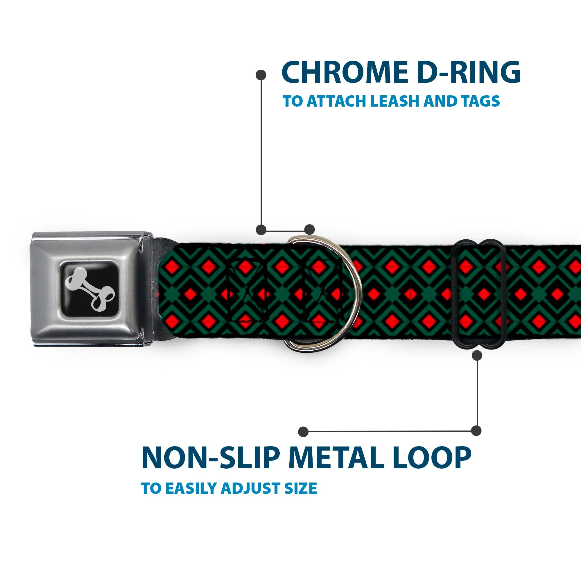 Dog Bone Seatbelt Buckle Collar - Geometric3 Black/Forest Green/Red - Image 5
