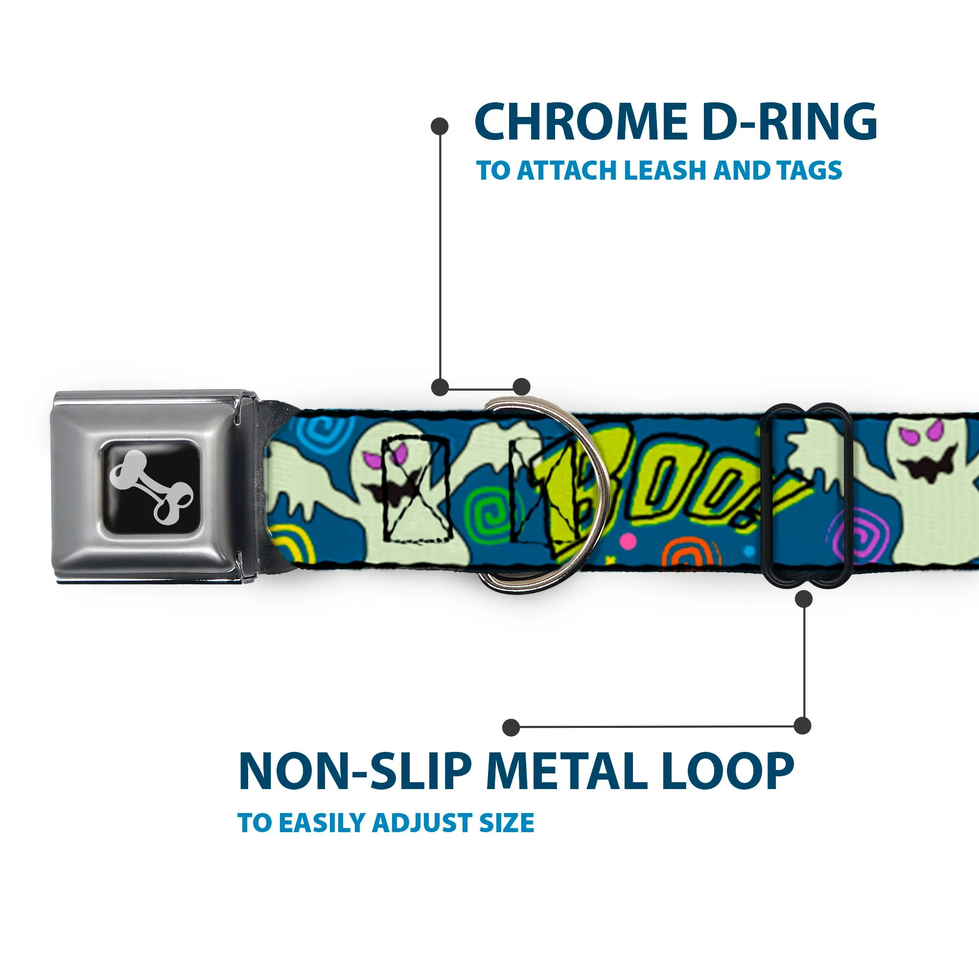 Dog Bone Seatbelt Buckle Collar - Ghost BOO! Blue/Multi Color - Image 5