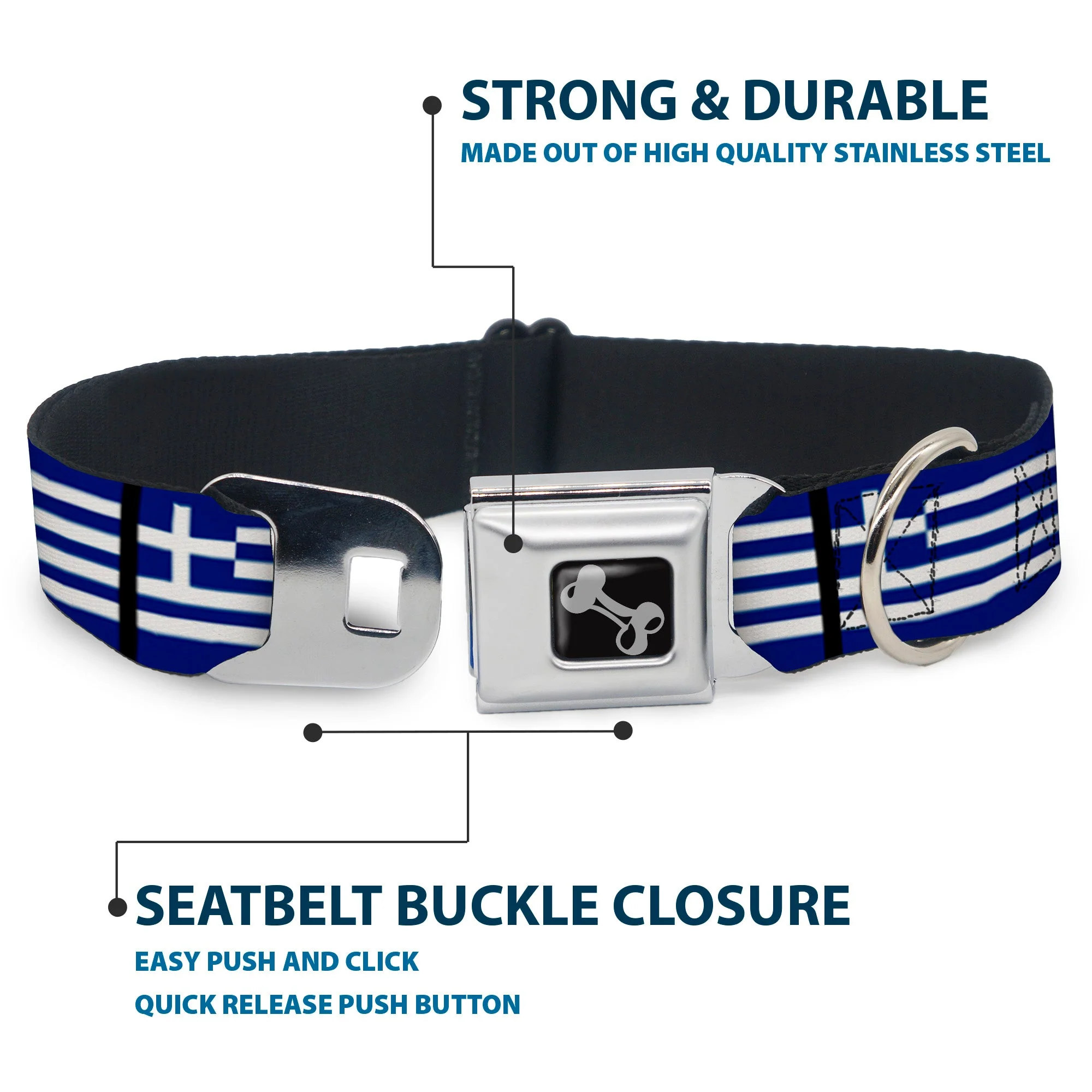 Dog Bone Seatbelt Buckle Collar - Greece Flags - Image 4