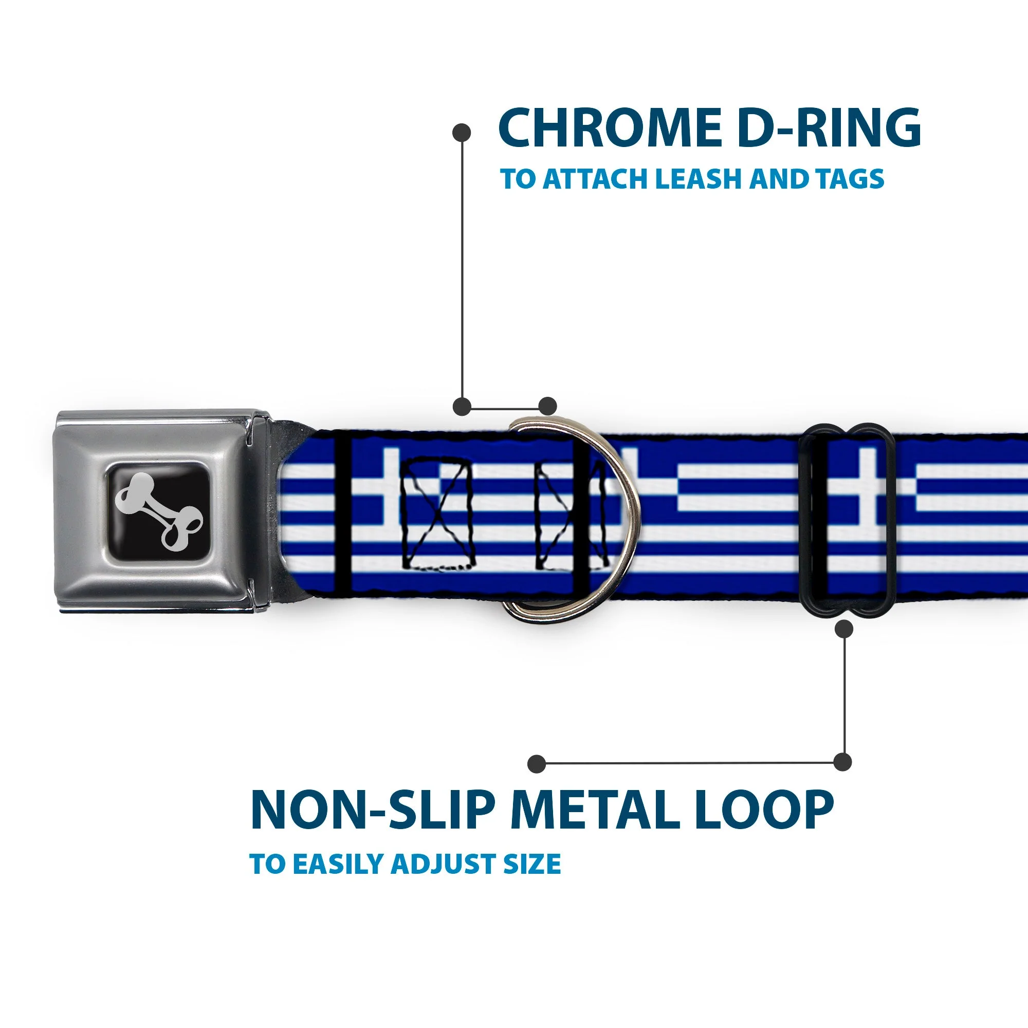 Dog Bone Seatbelt Buckle Collar - Greece Flags - Image 5