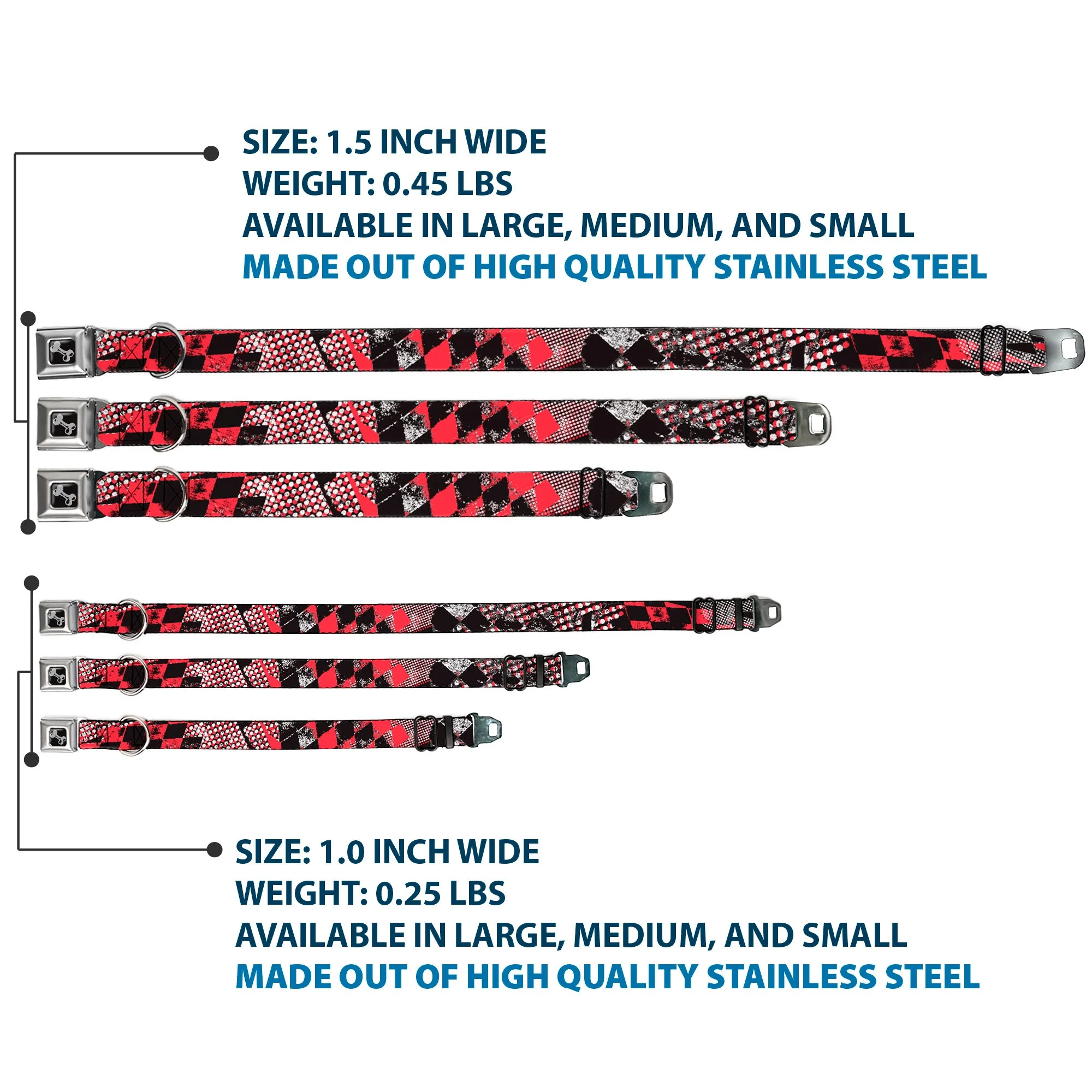 Dog Bone Seatbelt Buckle Collar - Grunge Checker Flag Red - Image 3