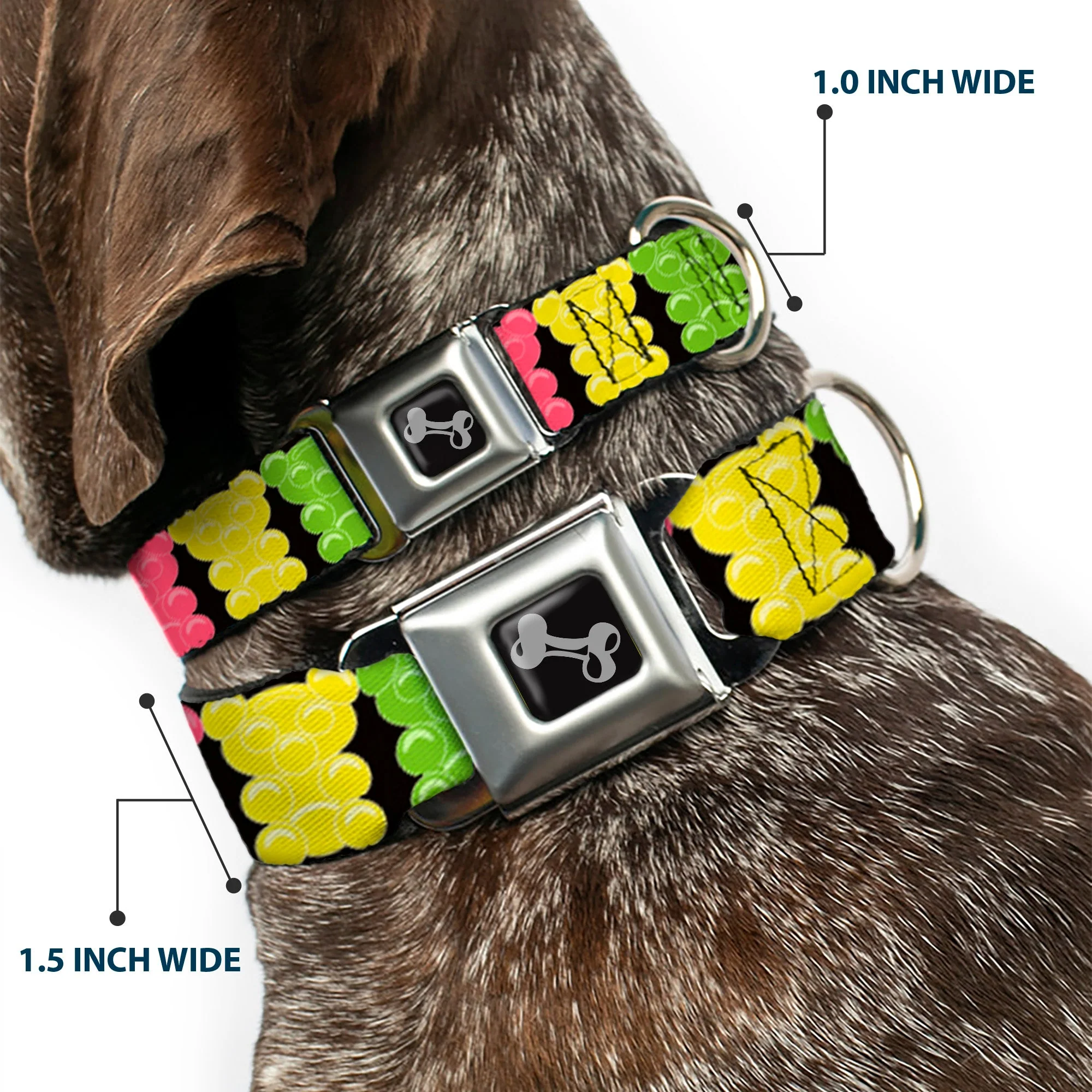 Dog Bone Seatbelt Buckle Collar - Gummy Bears Cartoon Black/Red/Yellow/Green - Image 2