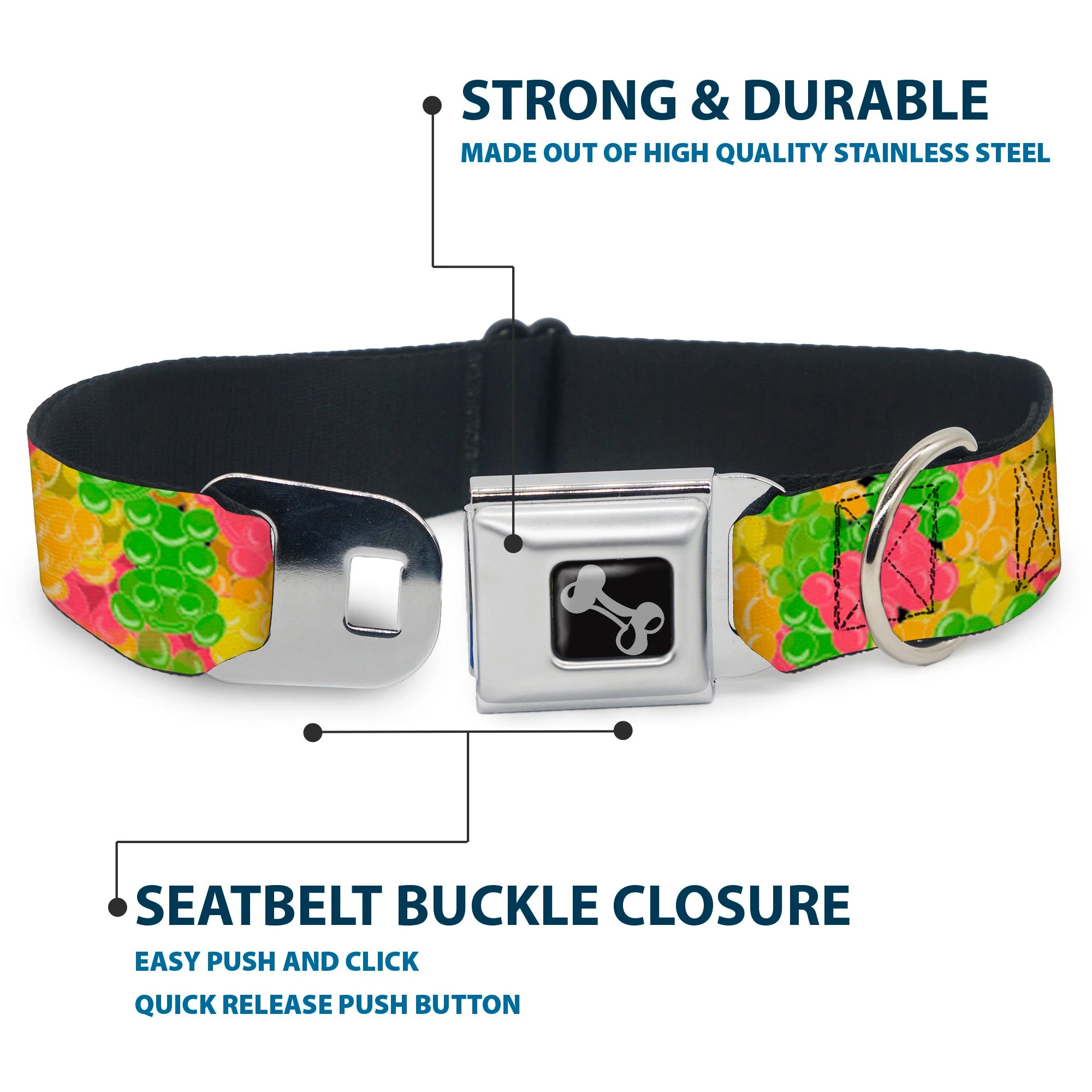 Dog Bone Seatbelt Buckle Collar - Gummy Bears Stacked Multi Color - Image 4