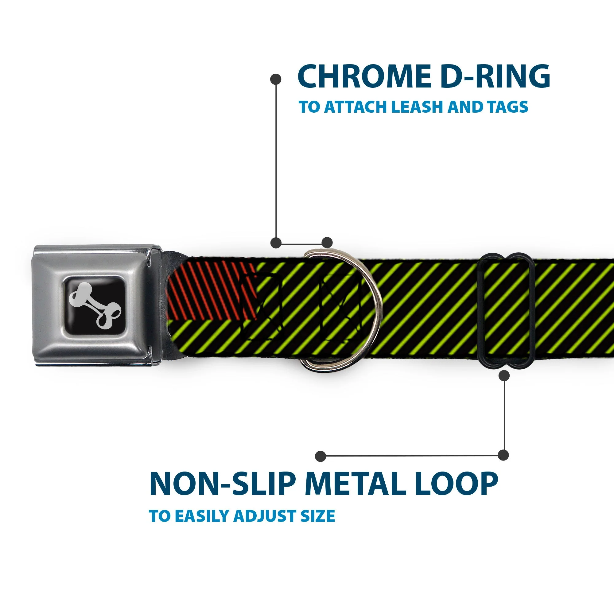 Dog Bone Seatbelt Buckle Collar - Hash Mark Stripe Black/Multi Color - Image 5