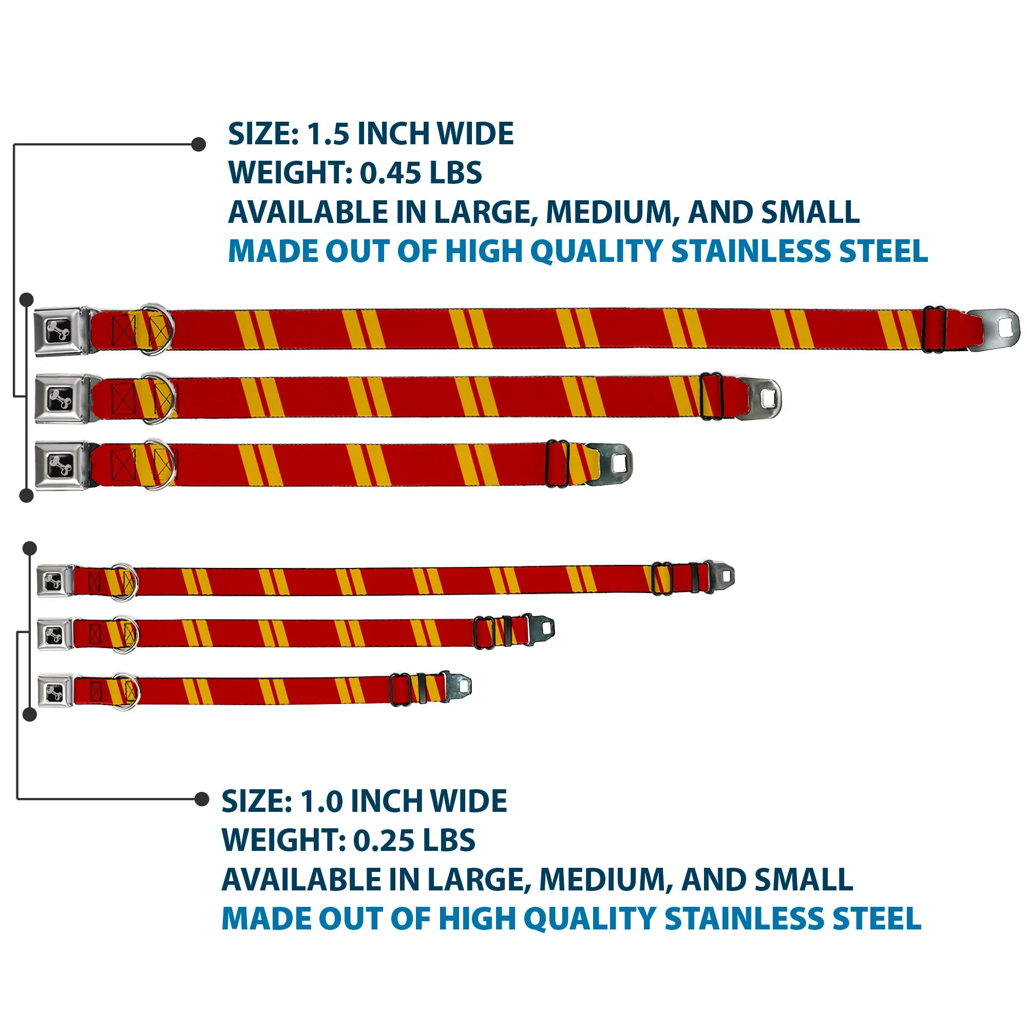 Dog Bone Seatbelt Buckle Collar - Hash Mark Stripe Double Maroon/Gold - Image 3