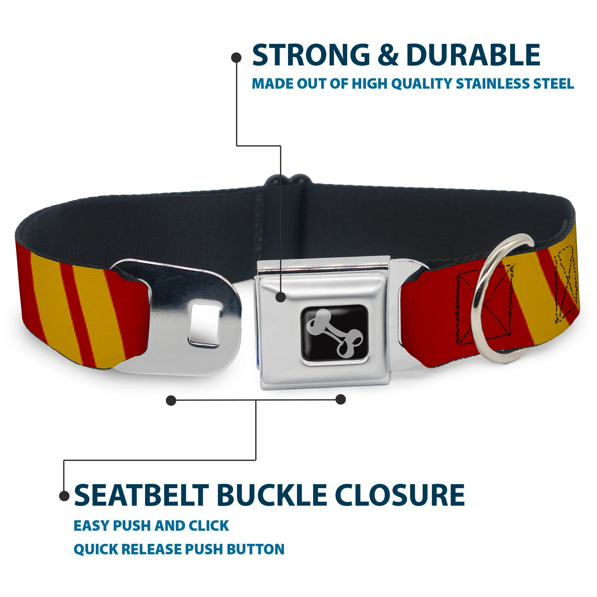 Dog Bone Seatbelt Buckle Collar - Hash Mark Stripe Double Maroon/Gold - Image 4