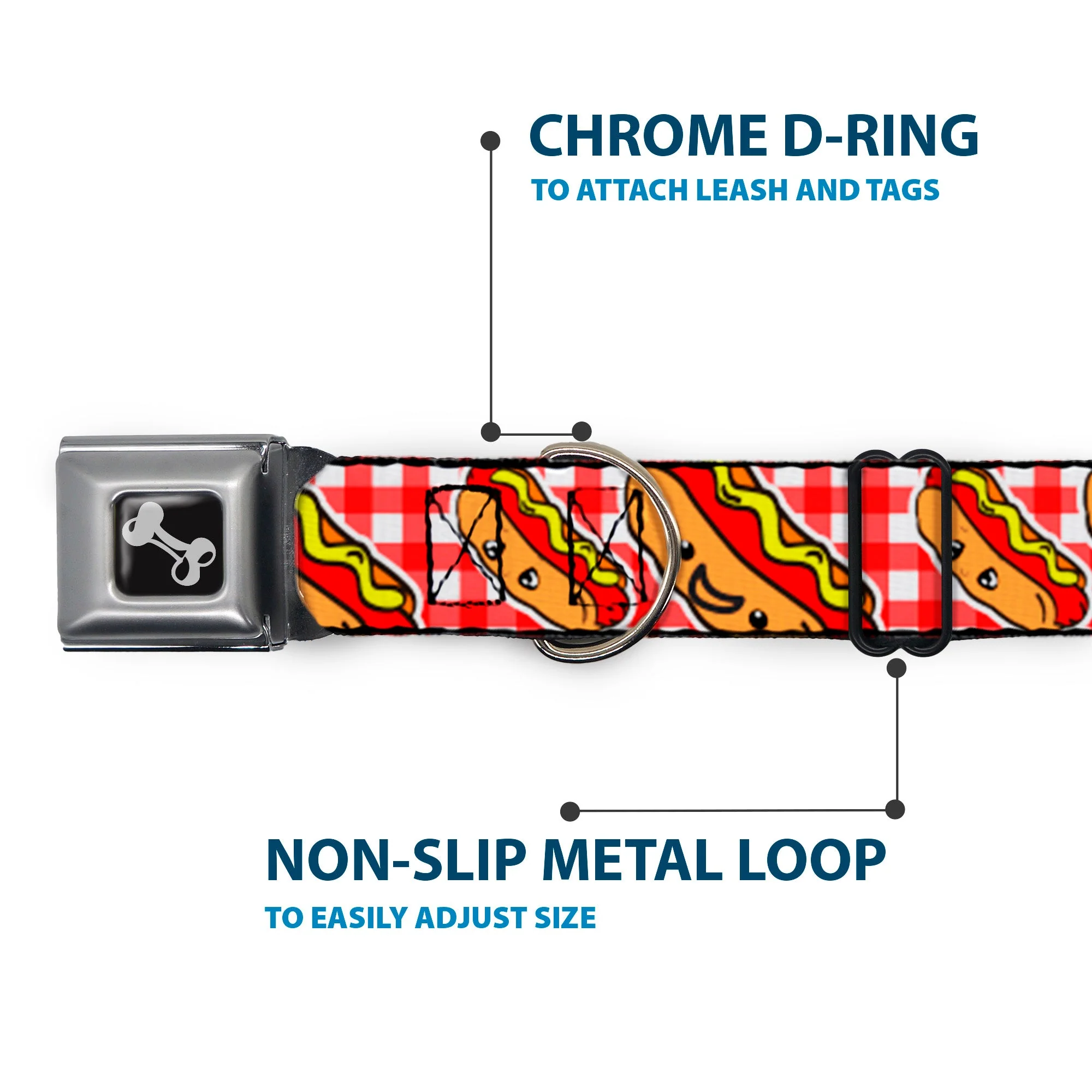 Dog Bone Seatbelt Buckle Collar - Hot Dogs Buffalo Plaid White/Red - Image 5