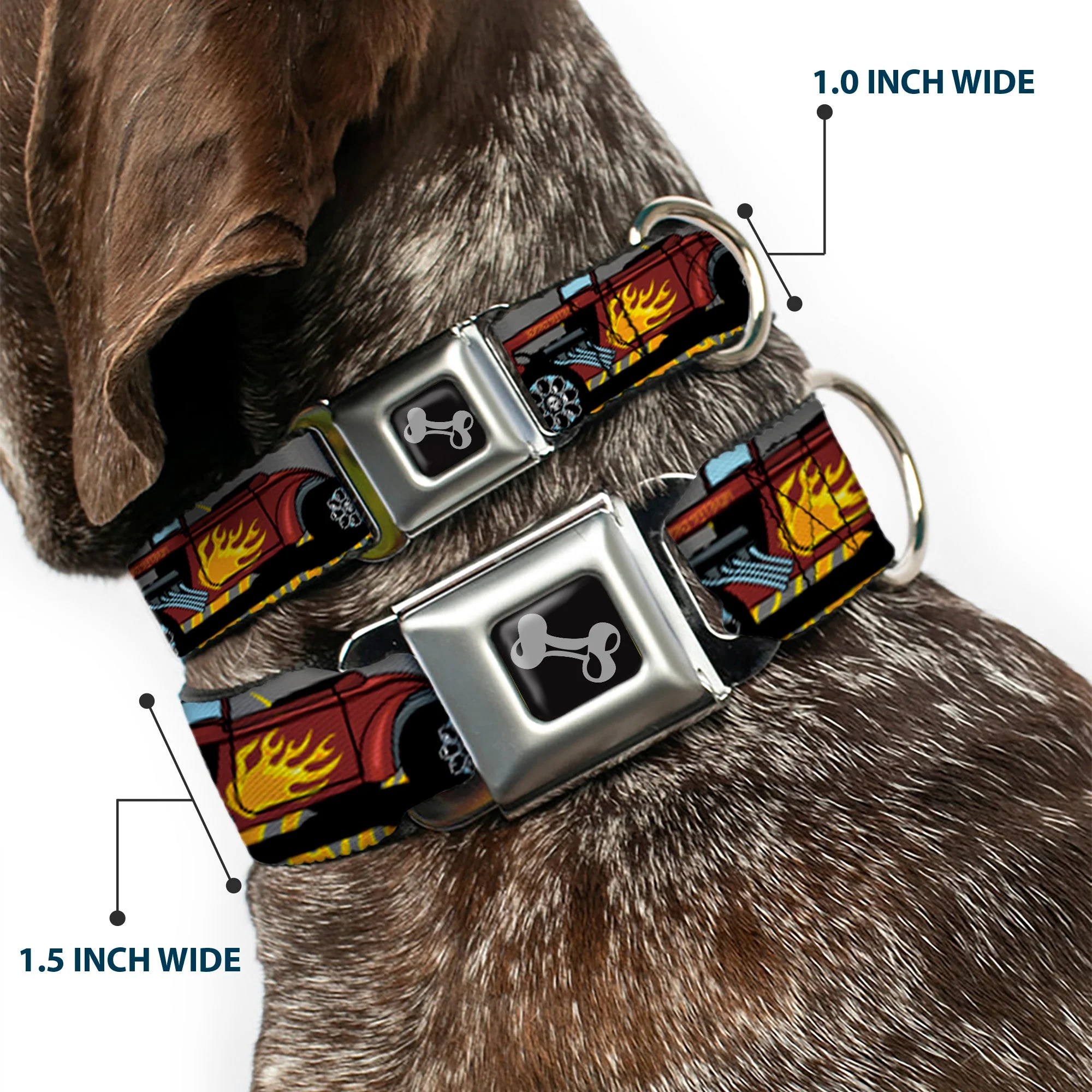 Dog Bone Seatbelt Buckle Collar - Hot Rod w/Flames - Image 2