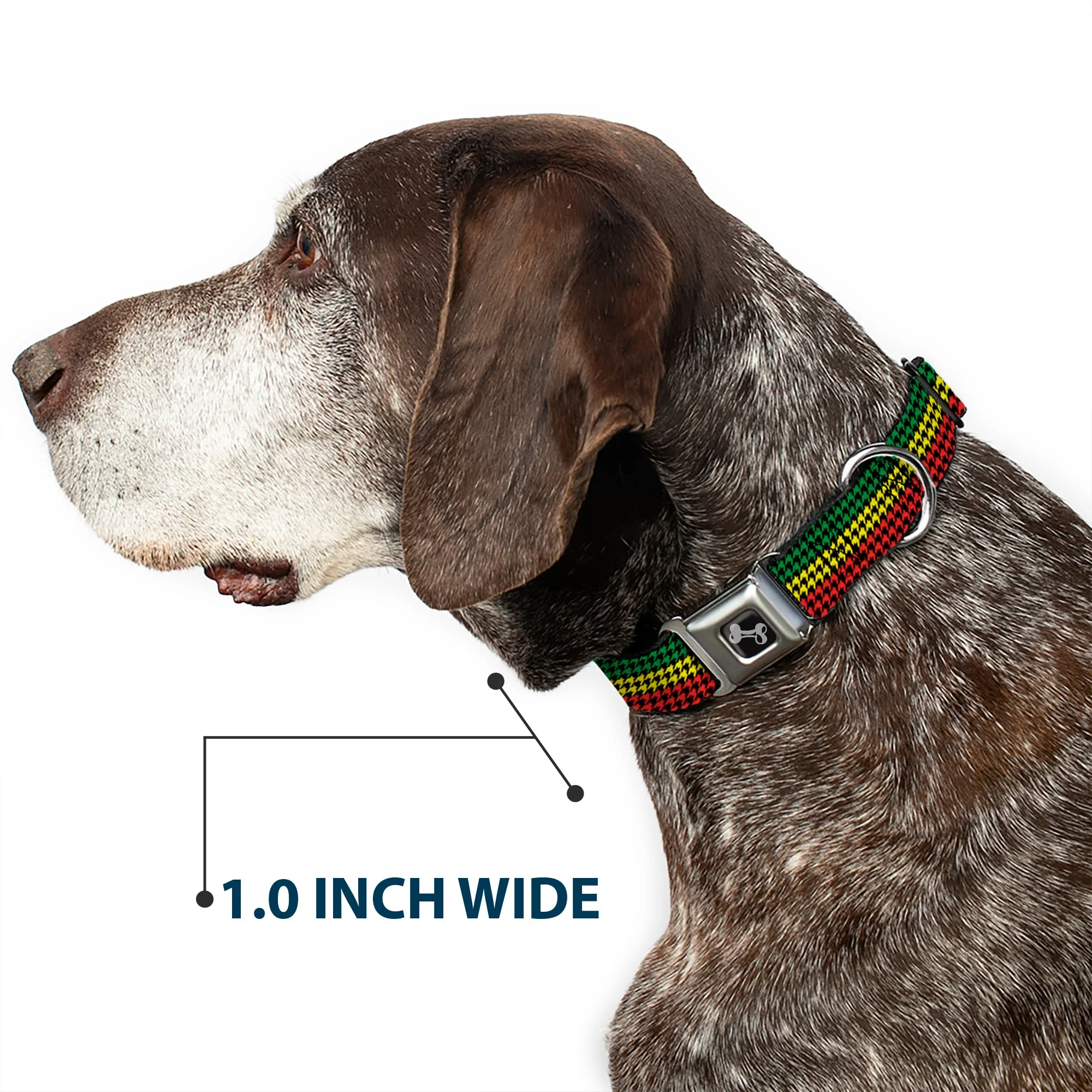 Dog Bone Seatbelt Buckle Collar - Houndstooth Black/Rasta - Image 6