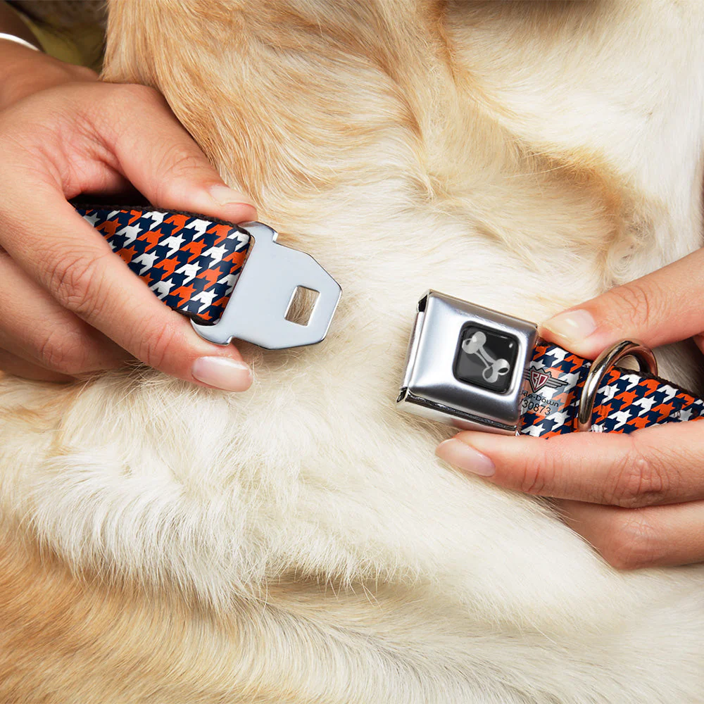 Dog Bone Seatbelt Buckle Collar - Houndstooth Navy/Orange/White - Image 8