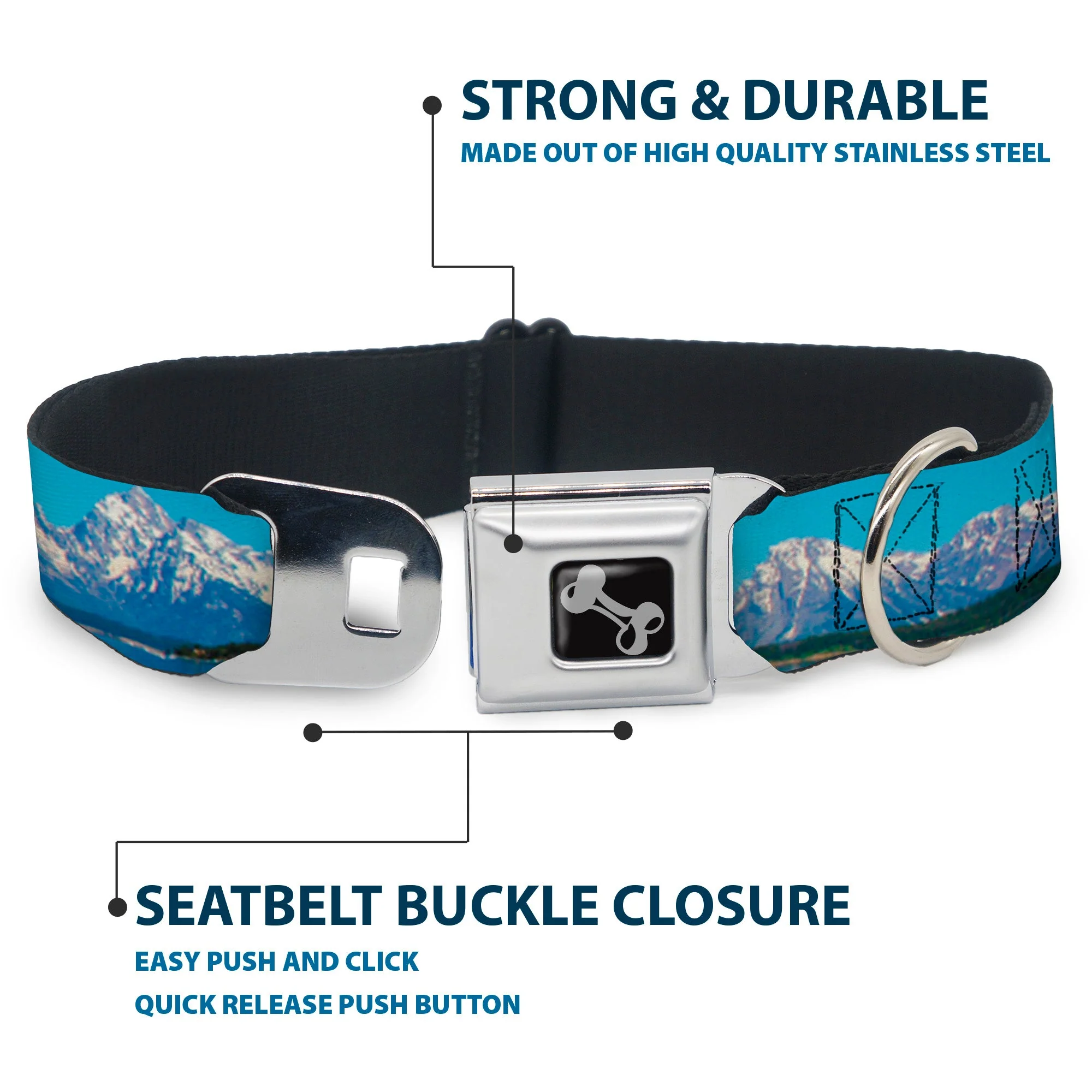 Dog Bone Seatbelt Buckle Collar - Landscape Snowy Mountains - Image 4