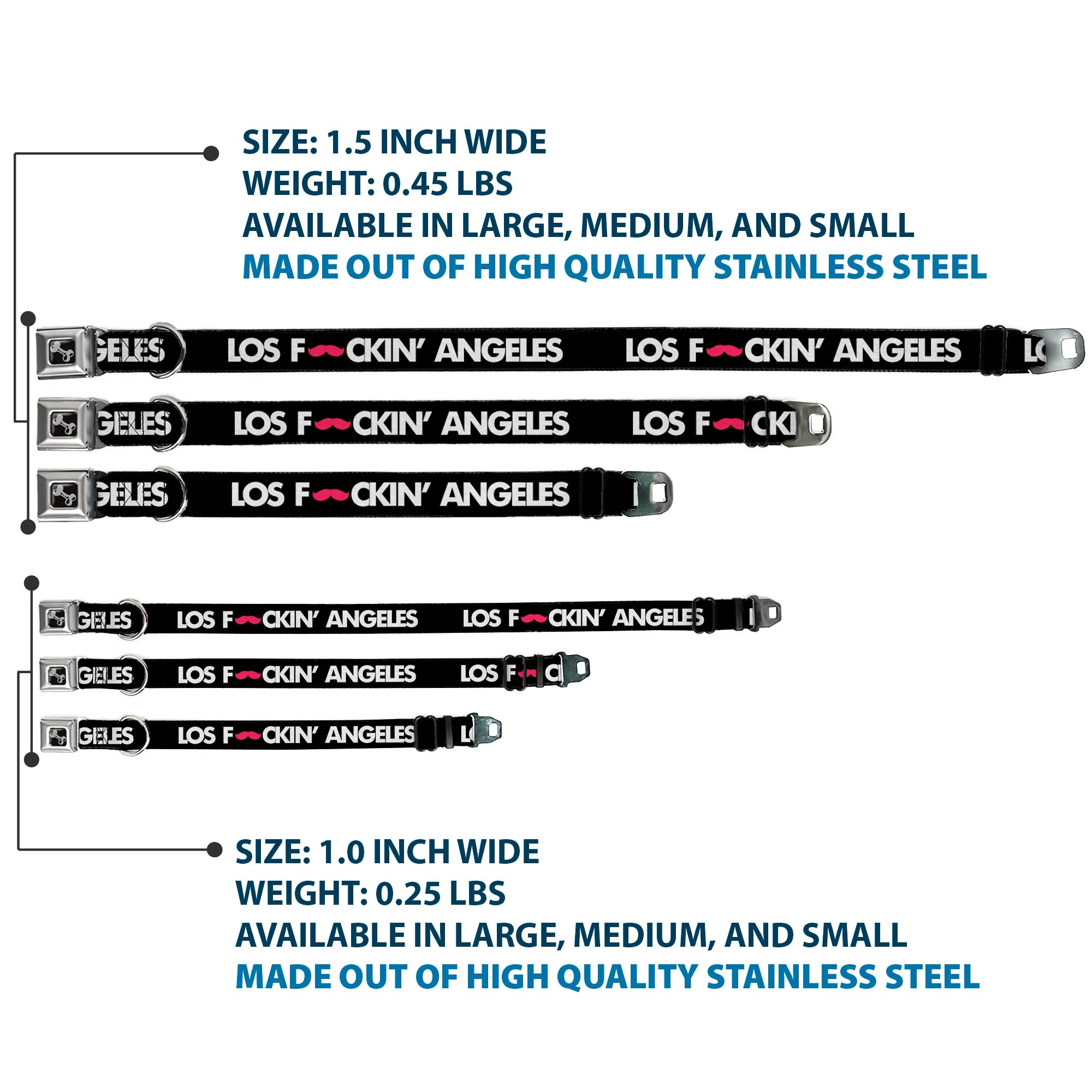 Dog Bone Seatbelt Buckle Collar - LOS F*CKIN' ANGELES Mustache Black/White/Pink - Image 3