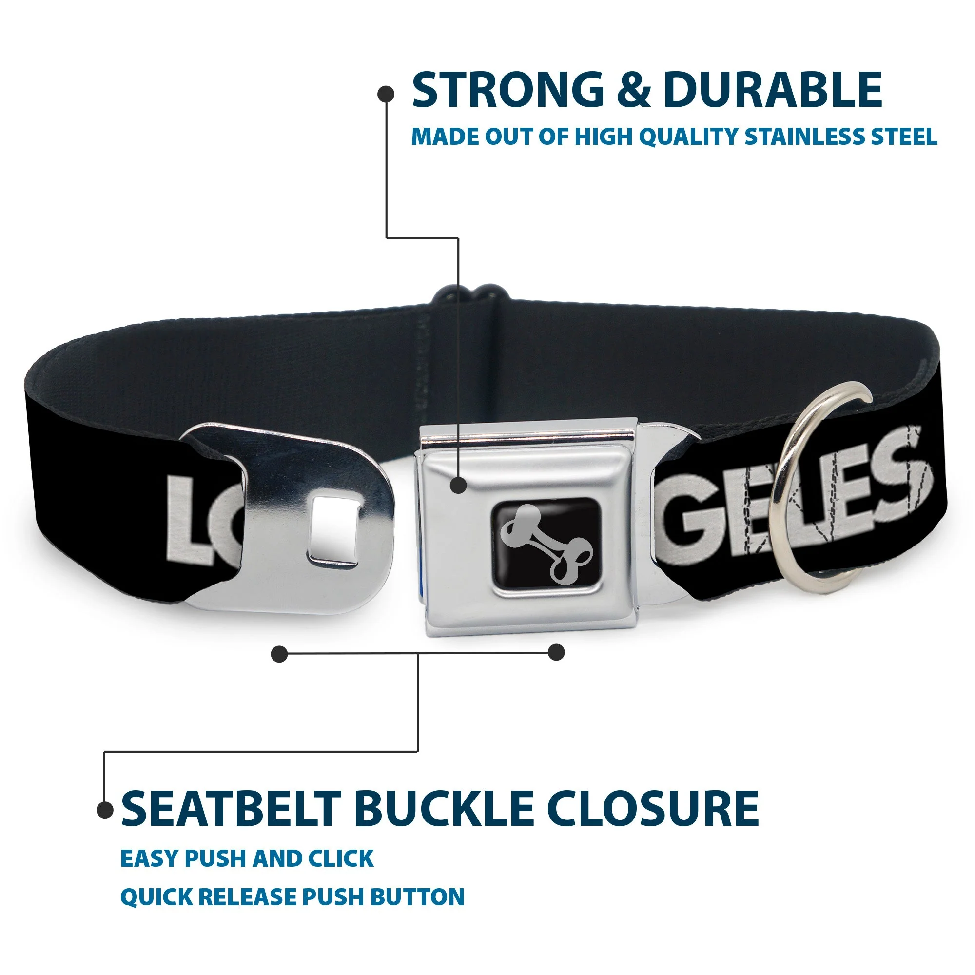 Dog Bone Seatbelt Buckle Collar - LOS F*CKIN' ANGELES Mustache Black/White/Pink - Image 4