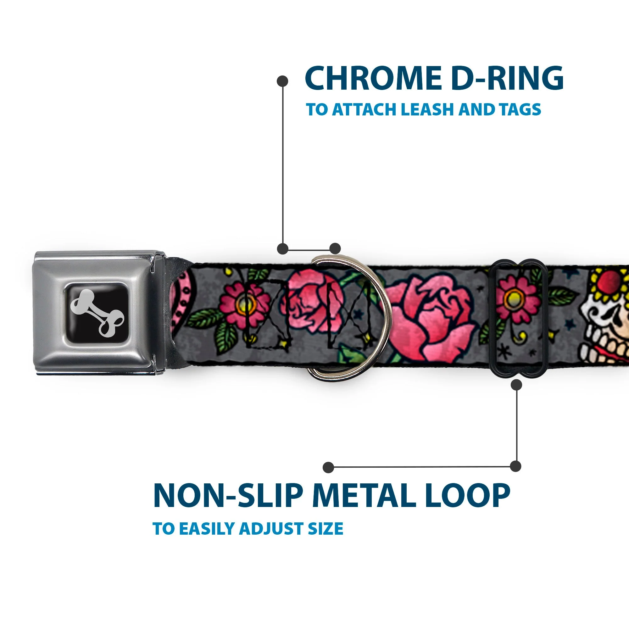 Dog Bone Seatbelt Buckle Collar - Love Kills CLOSE-UP Gray - Image 5