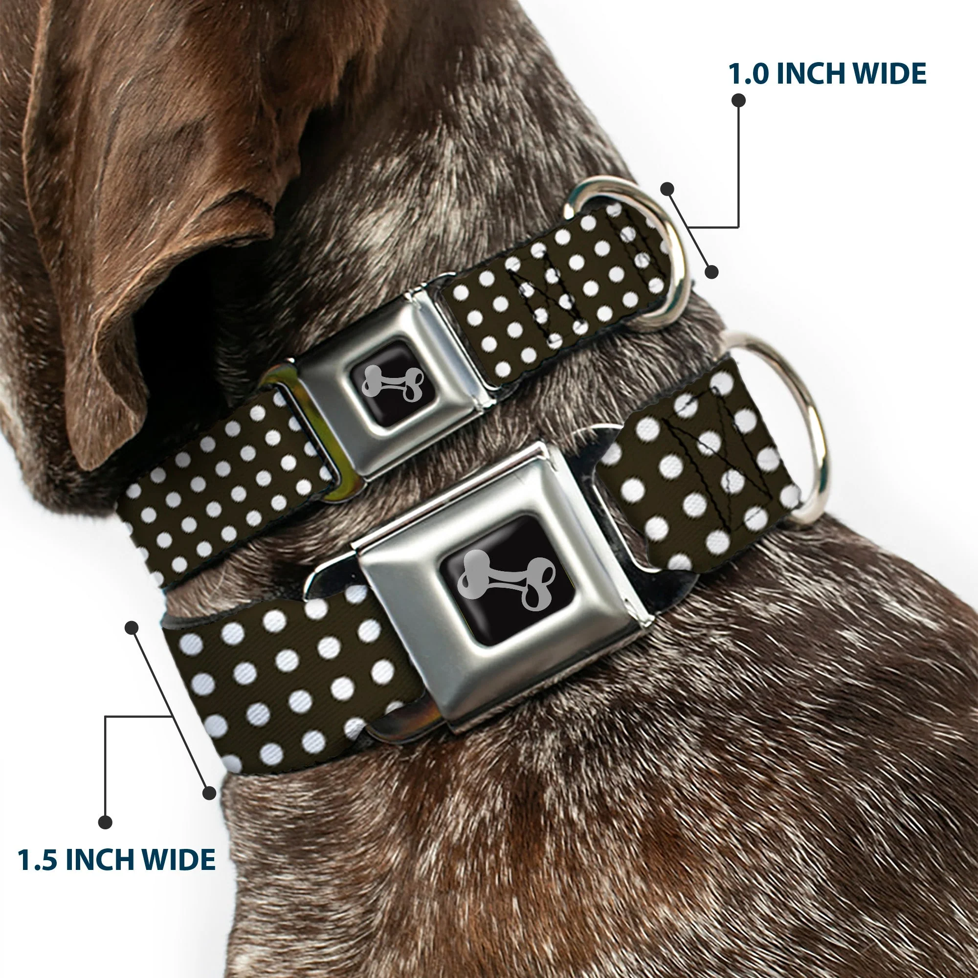 Dog Bone Seatbelt Buckle Collar - Micro Polka Dots Black/White - Image 2