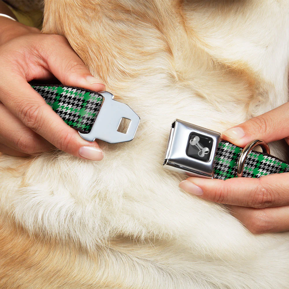 Dog Bone Seatbelt Buckle Collar - Mini Houndstooth Green/Black/Gray - Image 8
