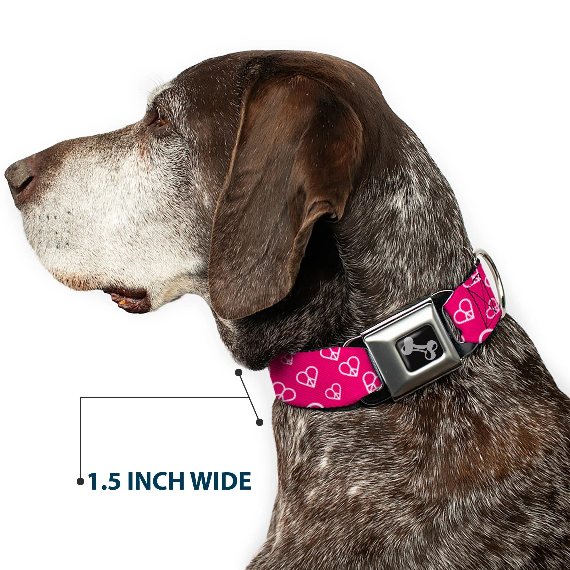 Dog Bone Seatbelt Buckle Collar - Mini Peace Hearts Fuchsia/White - Image 7