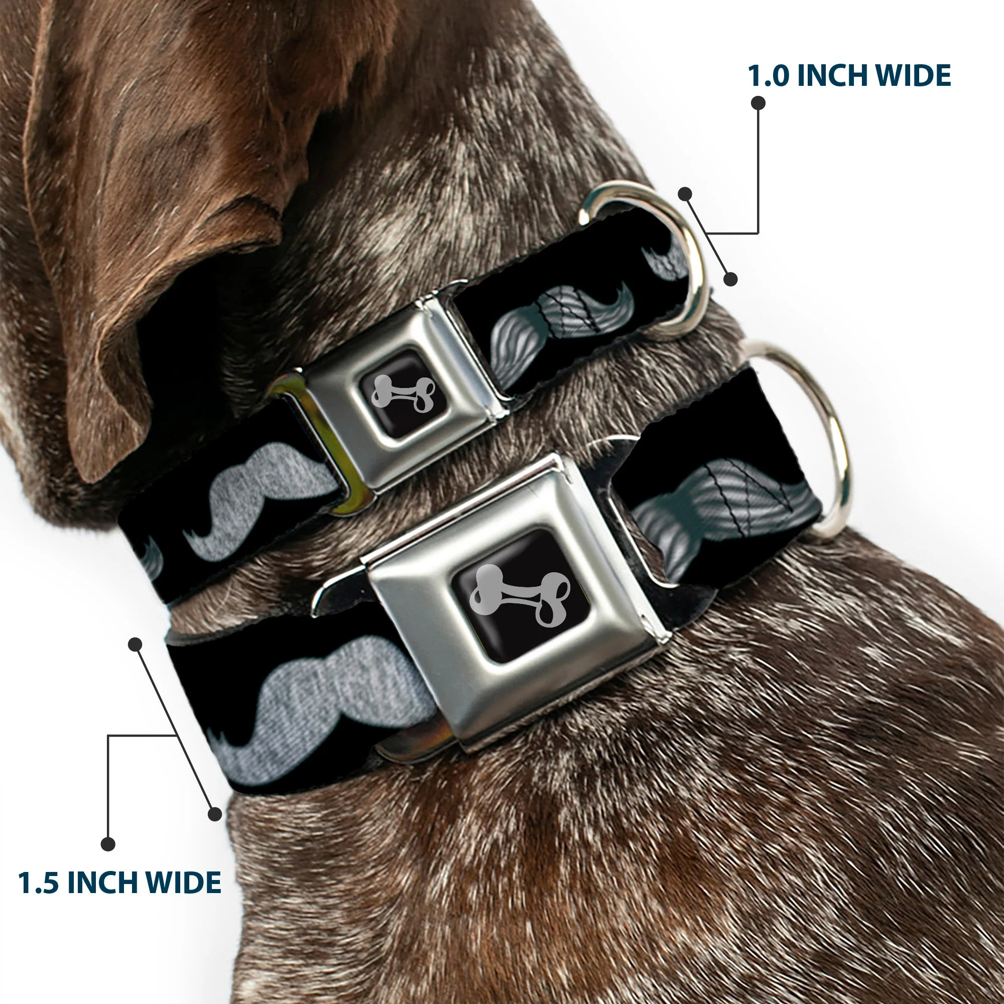 Dog Bone Seatbelt Buckle Collar - Mustache Sketch Black/White - Image 2