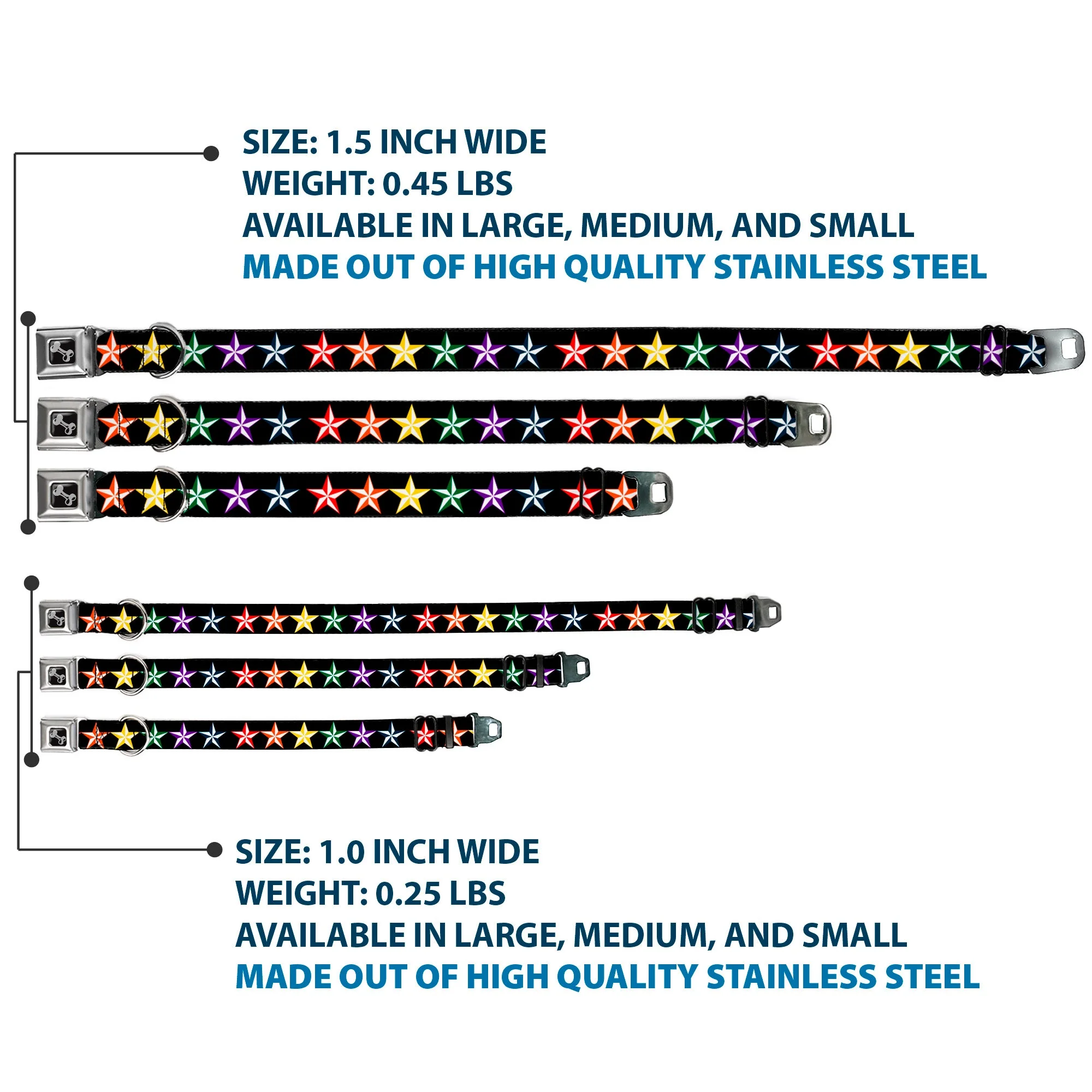 Dog Bone Seatbelt Buckle Collar - Nautical Star Black/Multi Color - Image 3