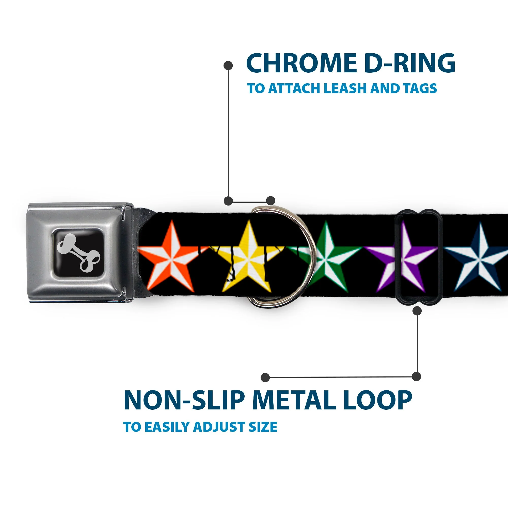 Dog Bone Seatbelt Buckle Collar - Nautical Star Black/Multi Color - Image 5