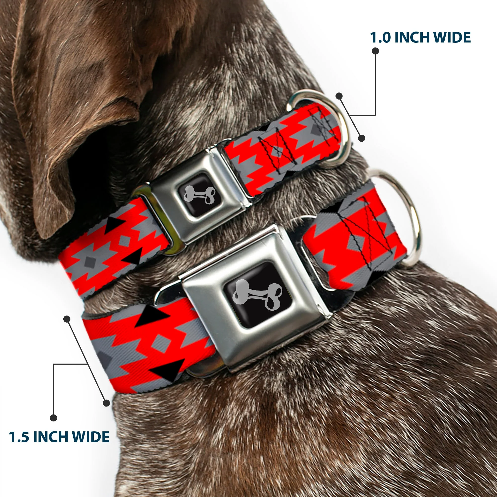 Dog Bone Seatbelt Buckle Collar - Navajo Gray/Red/Gray/Black - Image 2